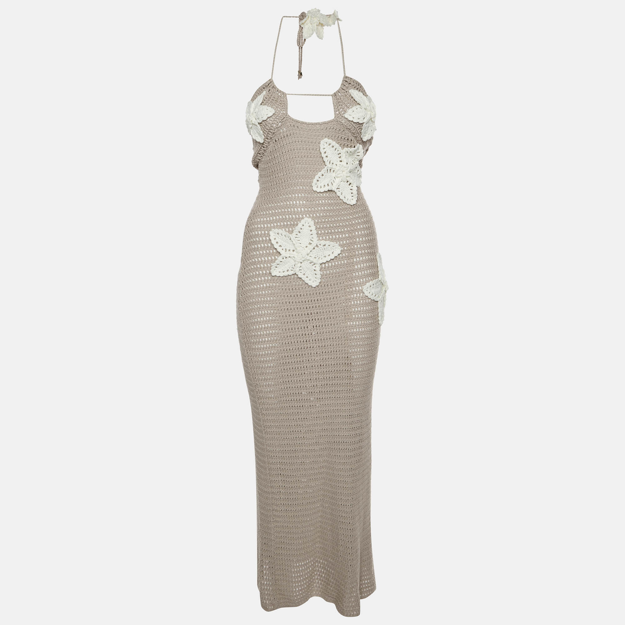 Meshki Beige Kyla Floral Crochet Maxi Dress