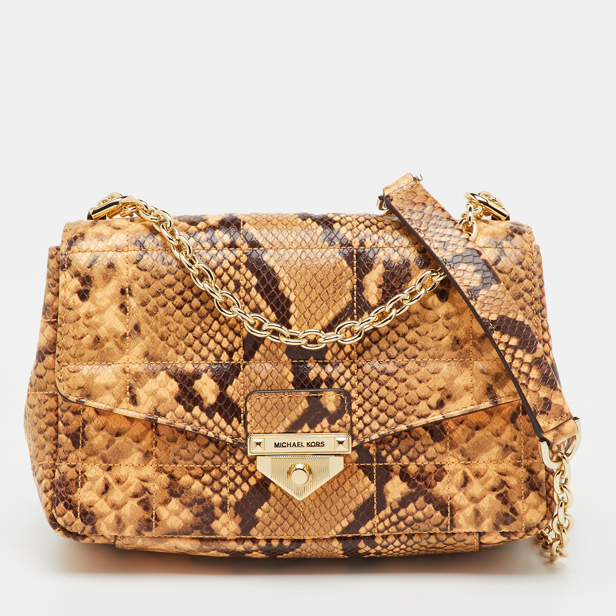 Michael Kors CreamBlack Python Embossed Leather Large Soho Shoulder Bag