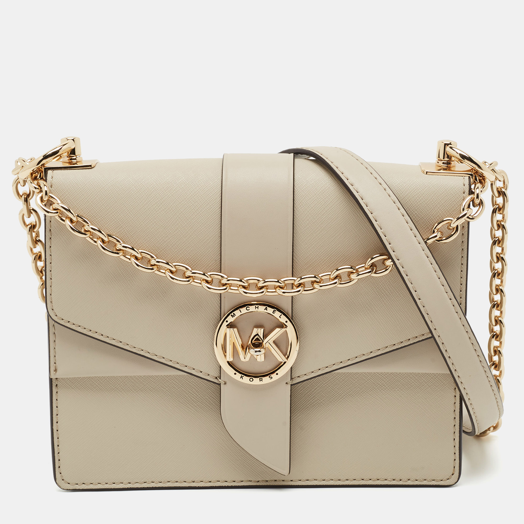 Michael Kors Greenwich Small Light Beige Leather Crossbody Bag