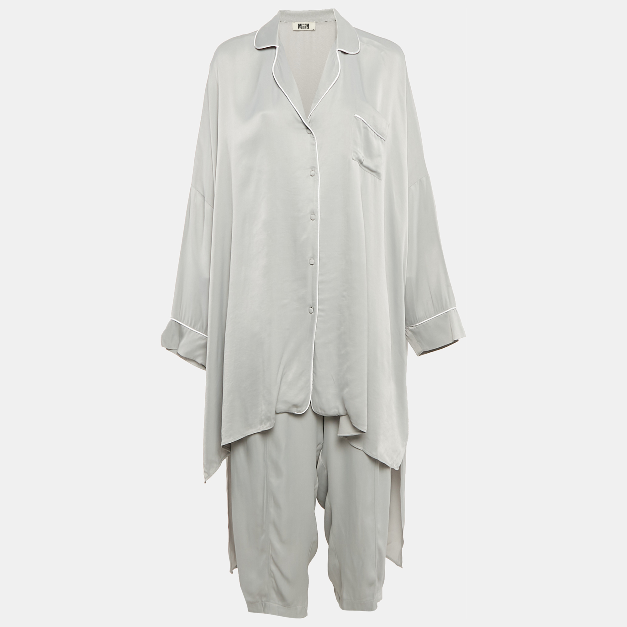 Miin Grey Crepe Shirt Dress and Pants Set