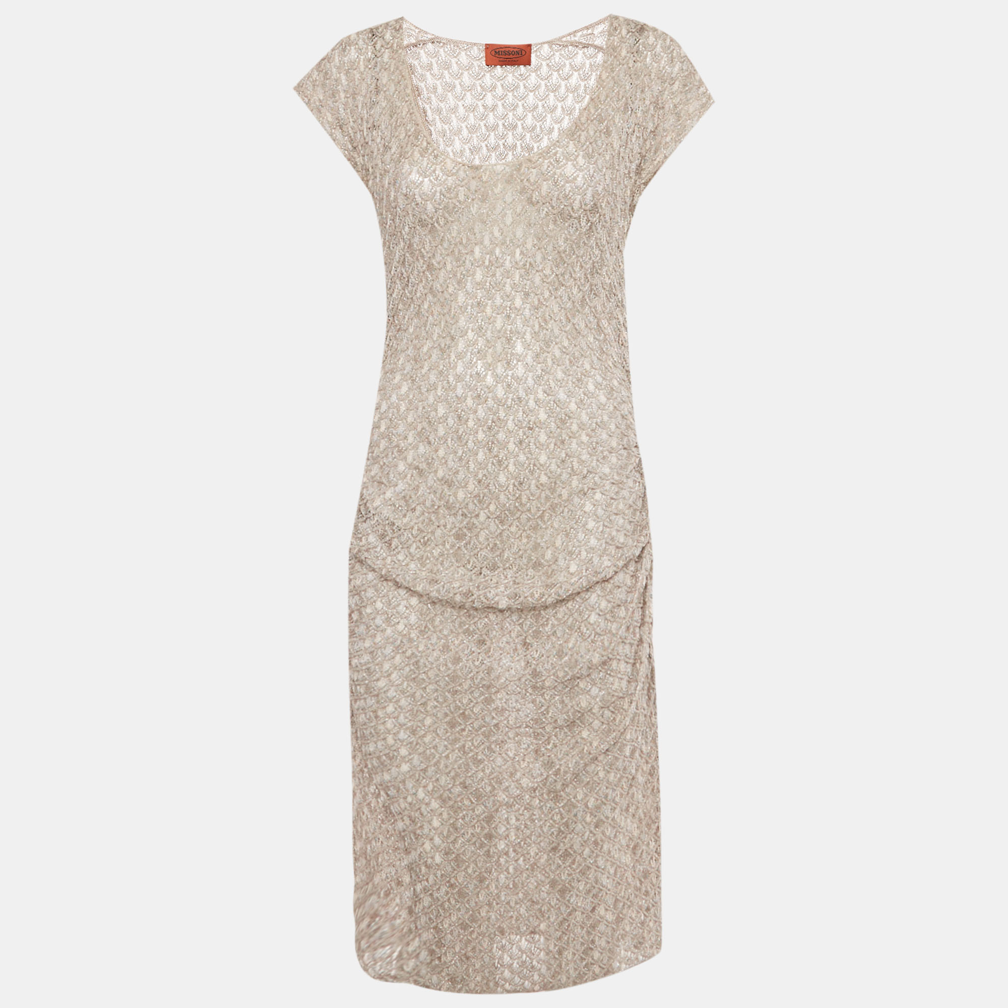Missoni Beige Lurex Knit Ruched Maxi Dress