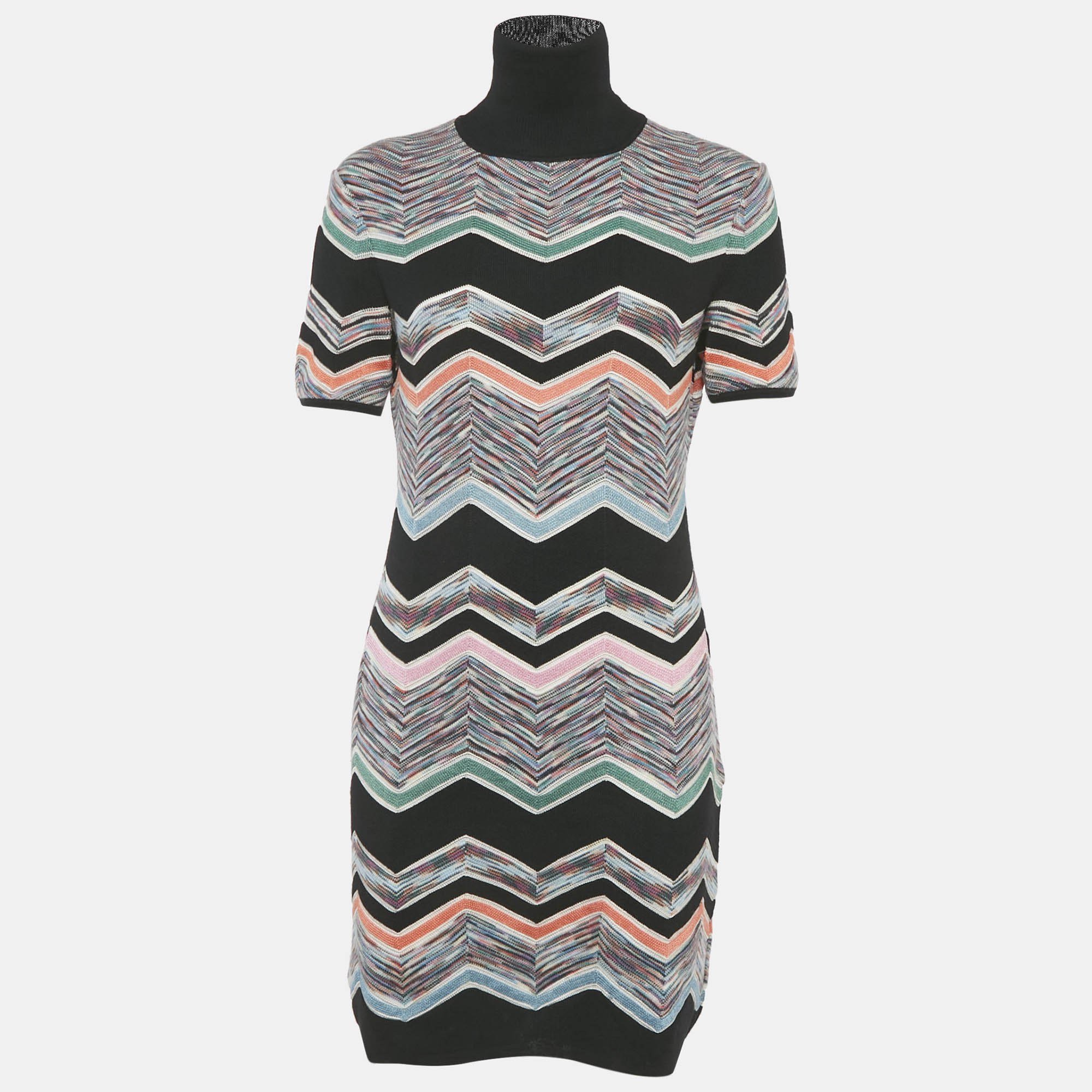 Missoni Multicolor Zig Zag Patterned Knit Mini Dress