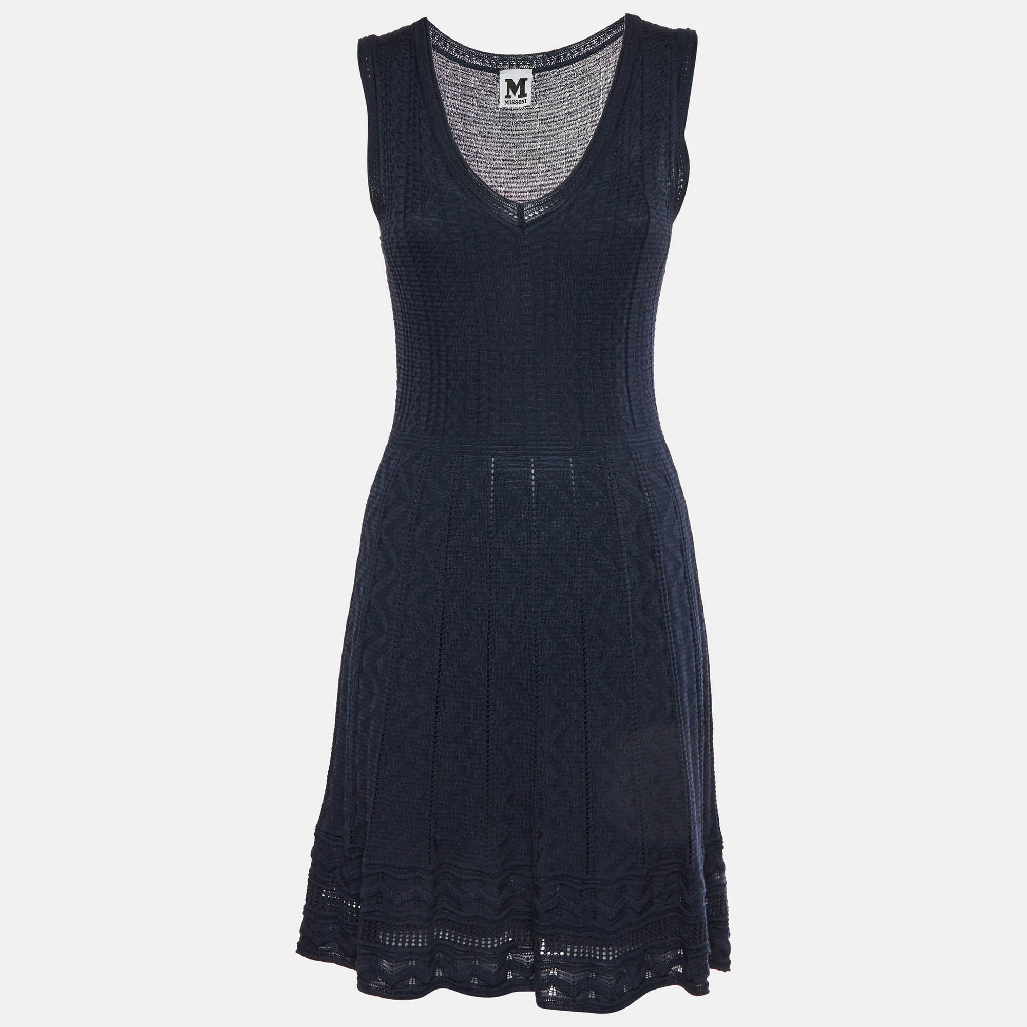 Missoni Navy Blue Knit Sleeveless V-Neck Dress