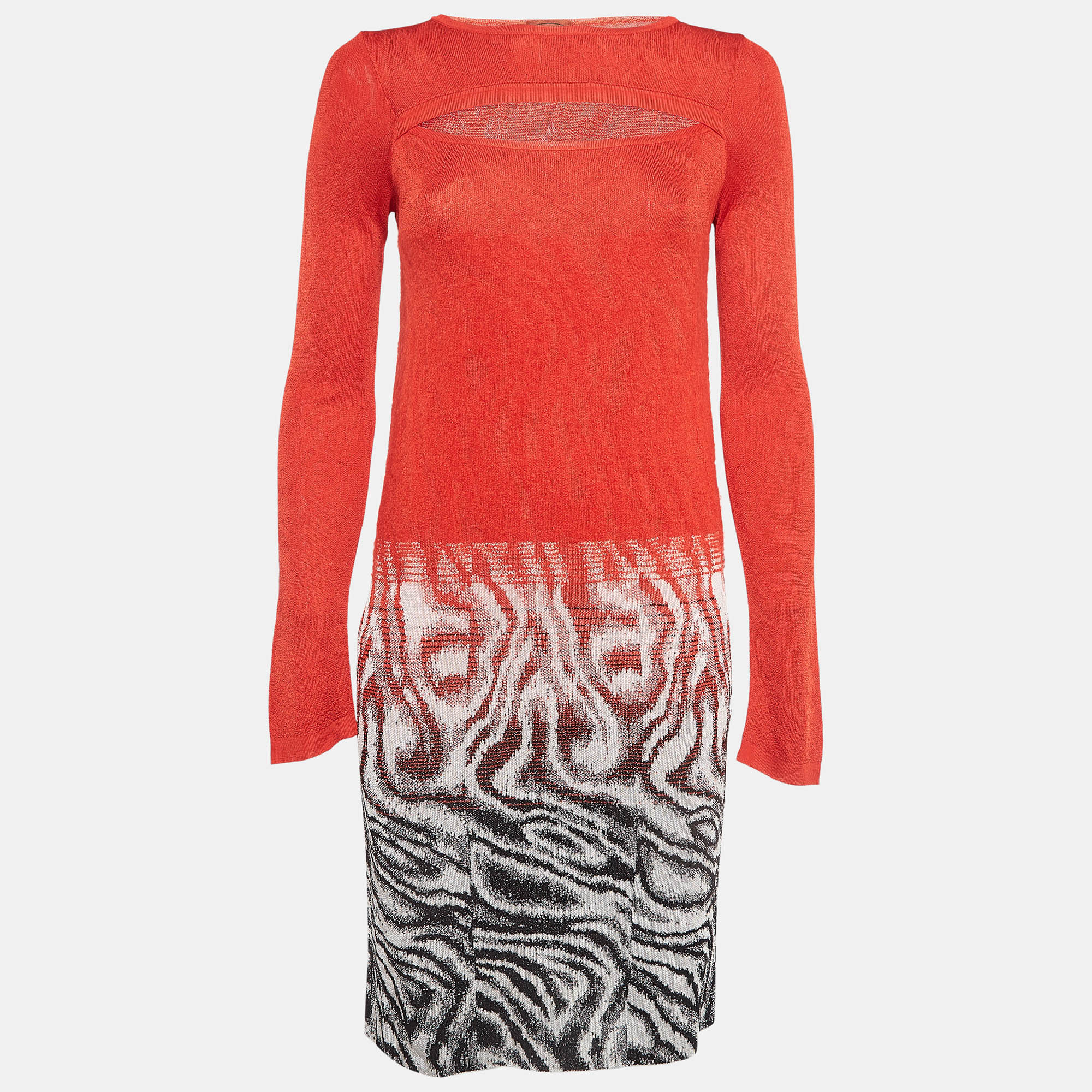 Missoni Red Patterned Wool Blend Knit Mini Dress