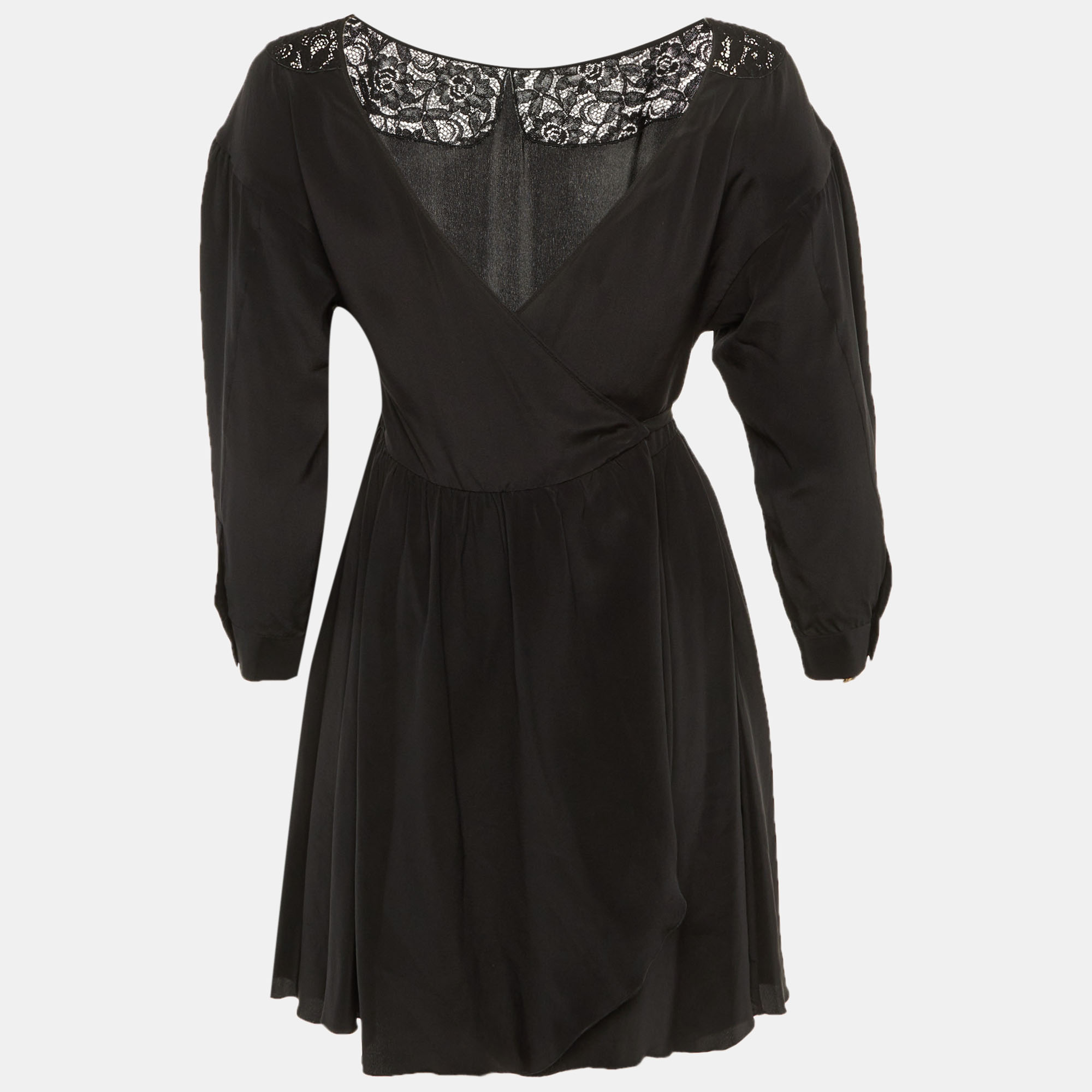 Miu Miu Black Silk Lace Detail Wrap Around Mini Dress