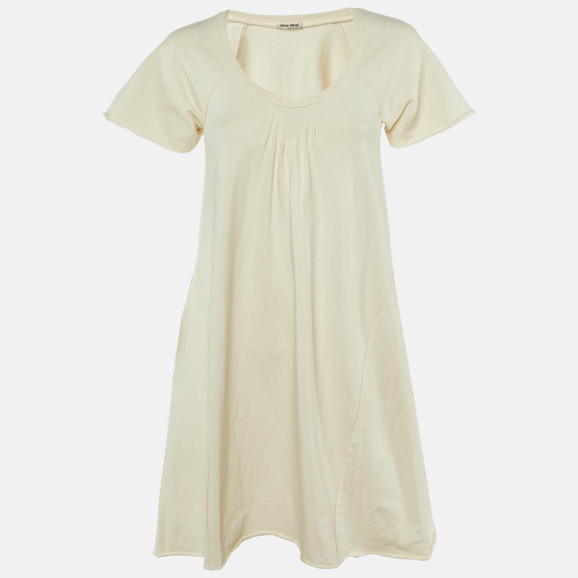 Miu Miu Cream Cotton Knit Round Neck Shirt Dress