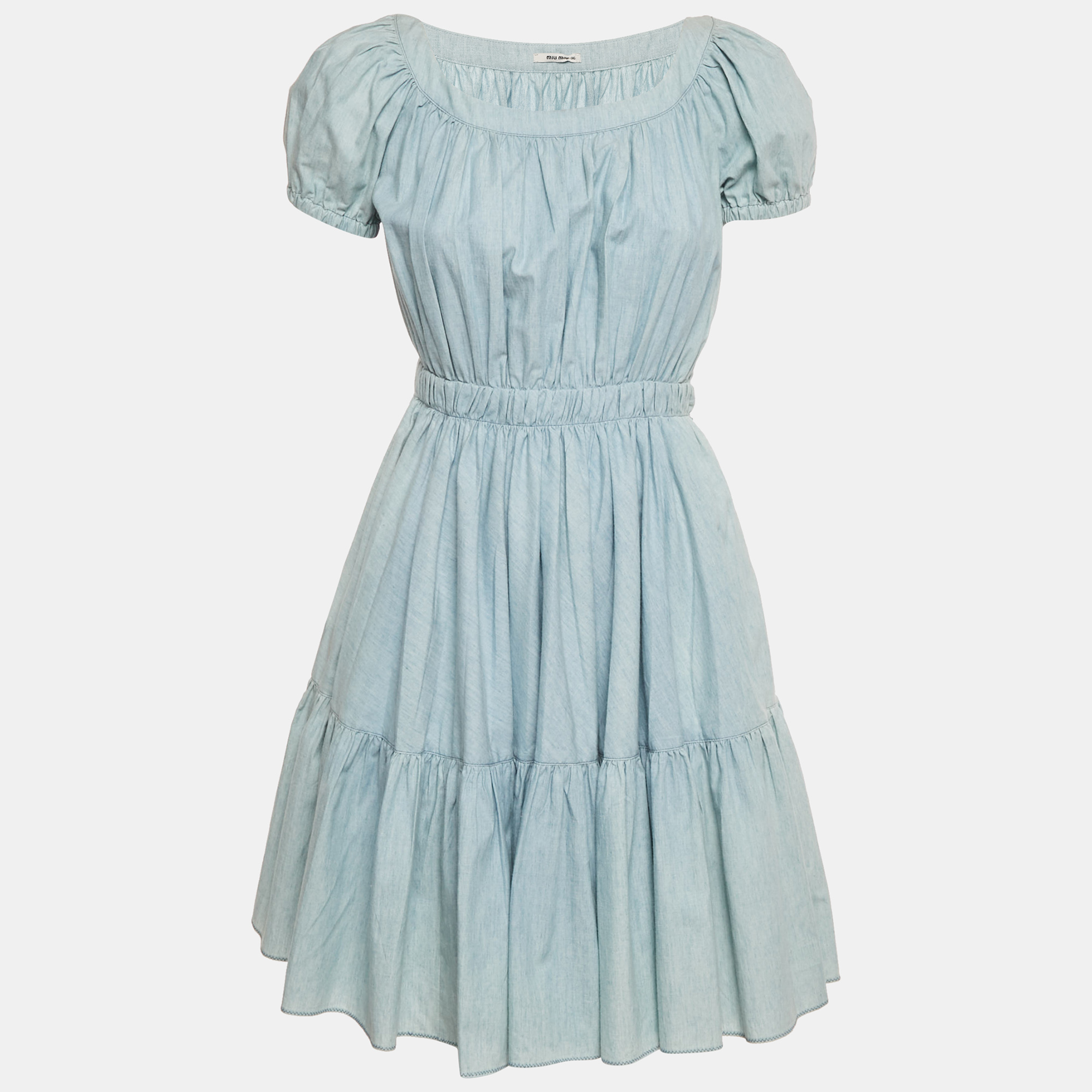 Miu Miu Blue Denim Puff Sleeve Mini Dress