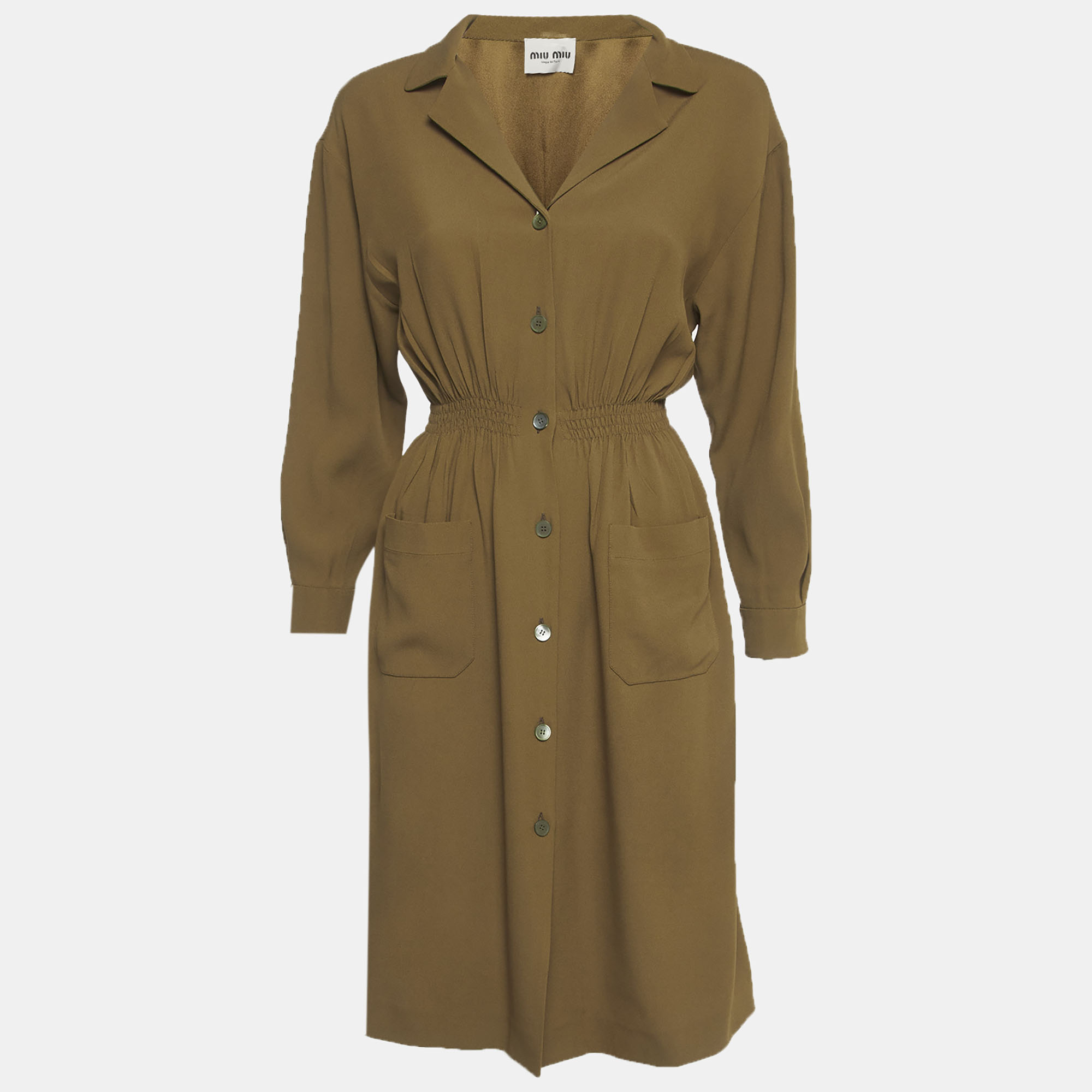 Miu Miu Olive Green Crepe Long Sleeve Shirt Dress