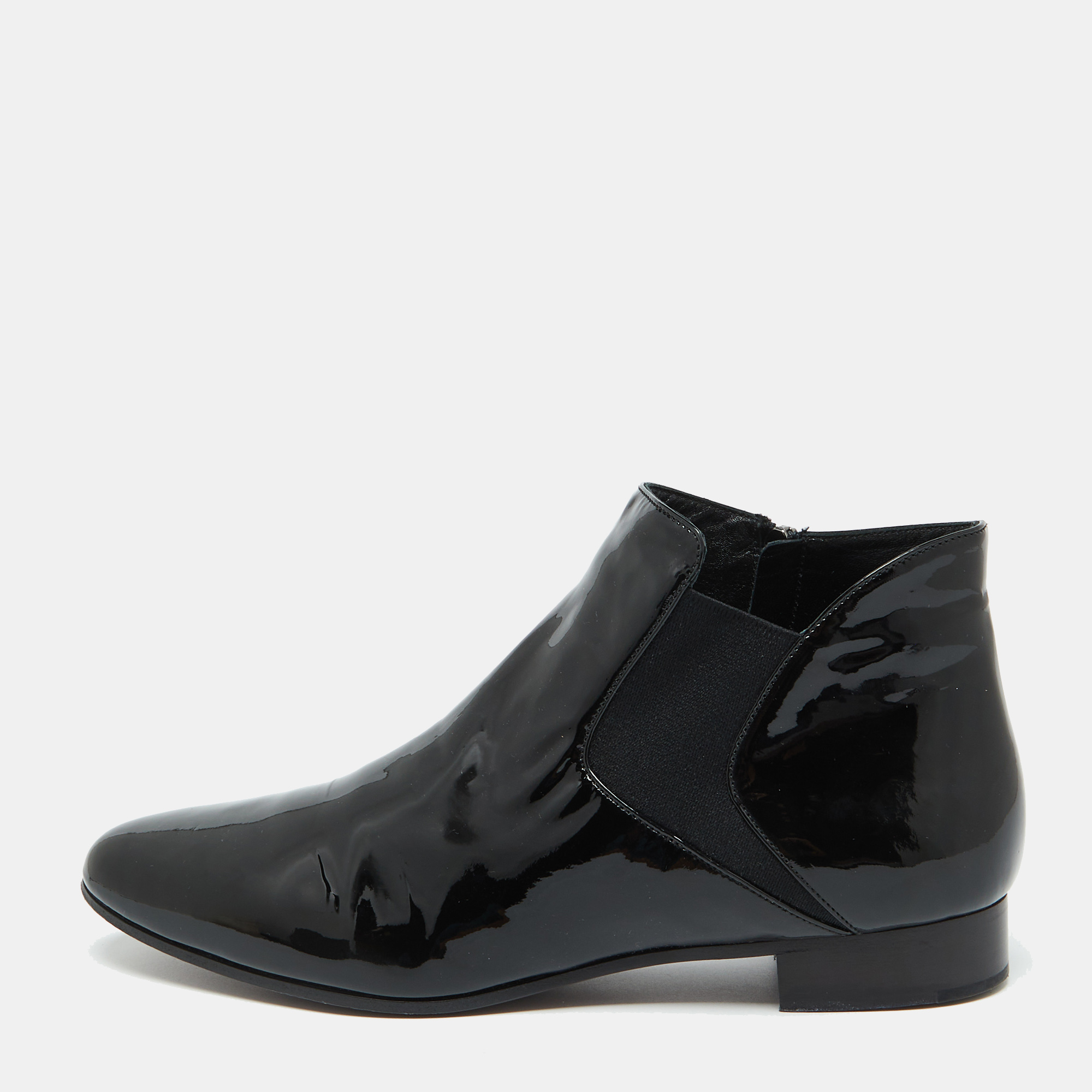 Miu Miu Black Patent Leather Ankle Length Boots