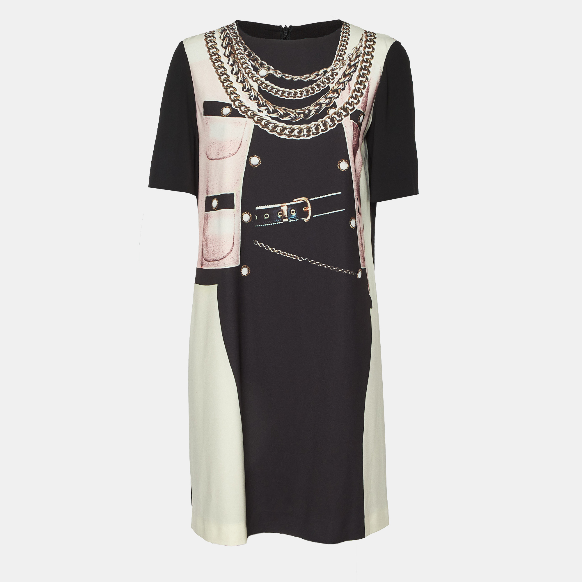 Moschino Cheap and Chic Black Printed Crepe Mini Shift Dress