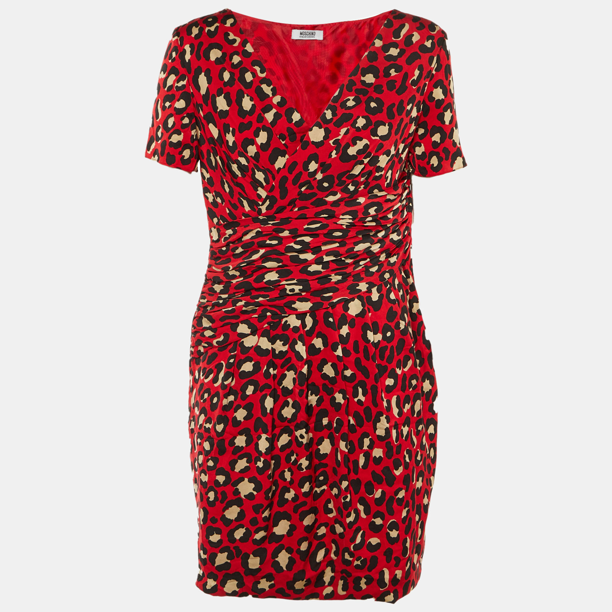 Moschino Cheap and Chic Red Animal Print Satin Mini Dress