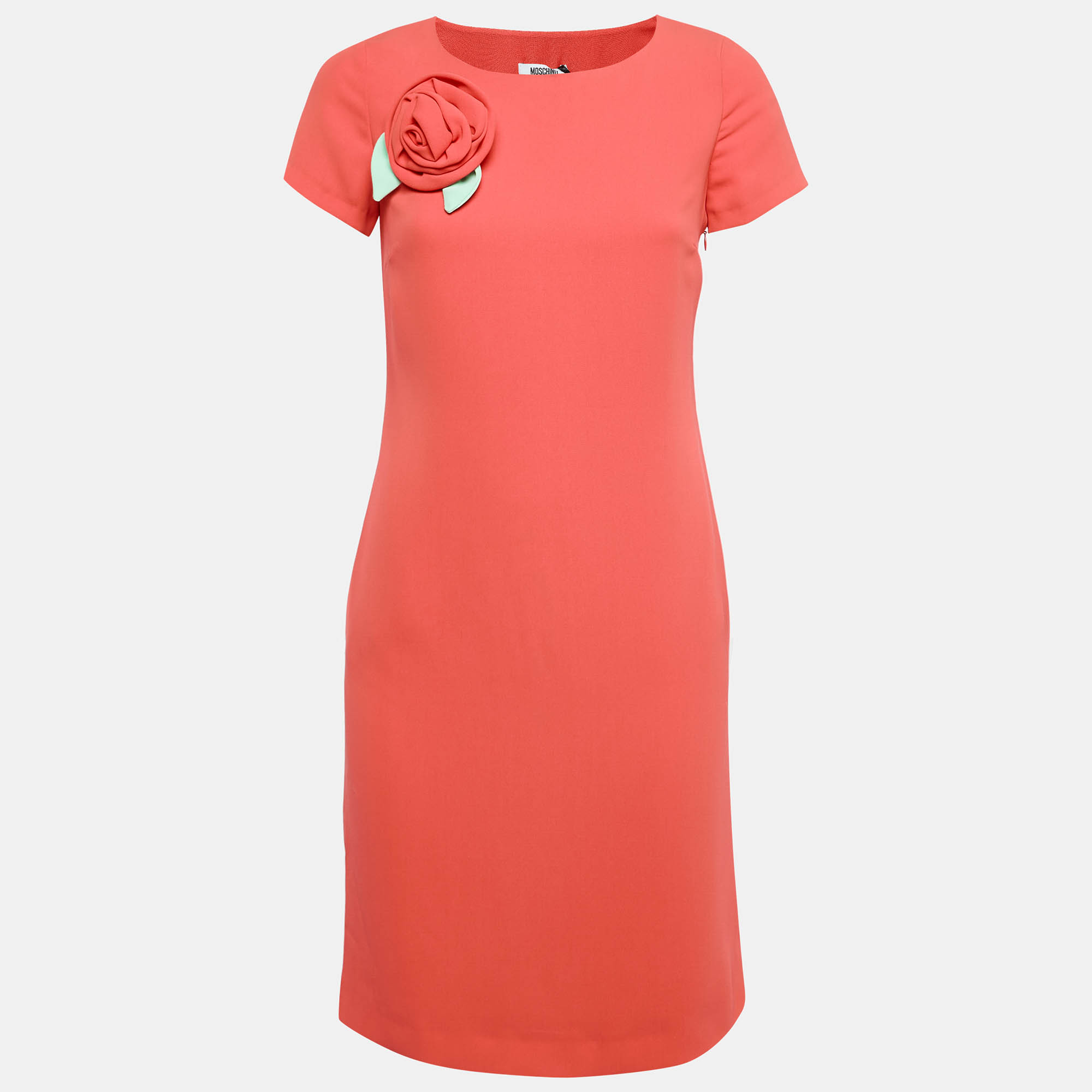 Moschino Cheap and Chic Red Chiffon Corsage Rose Detail Shift Dress