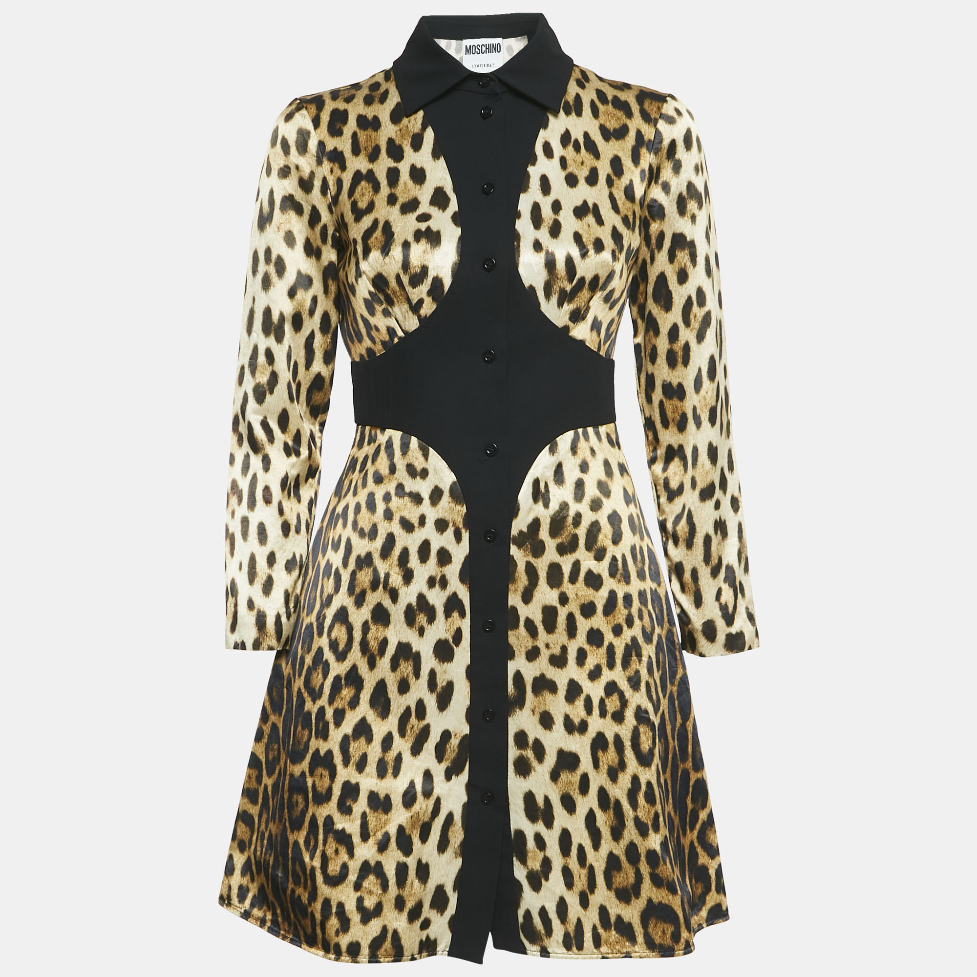 Moschino Couture Brown Leopard Print Cotton Blend Shirt Dress