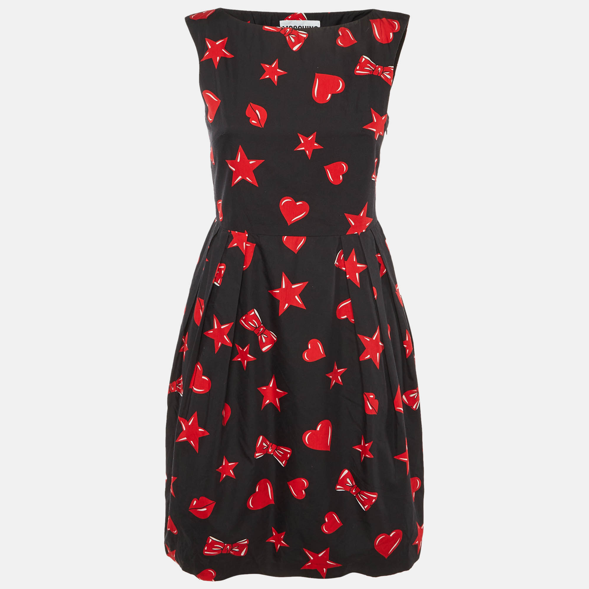 Moschino Couture Black Printed Cotton & Silk Mid Dress