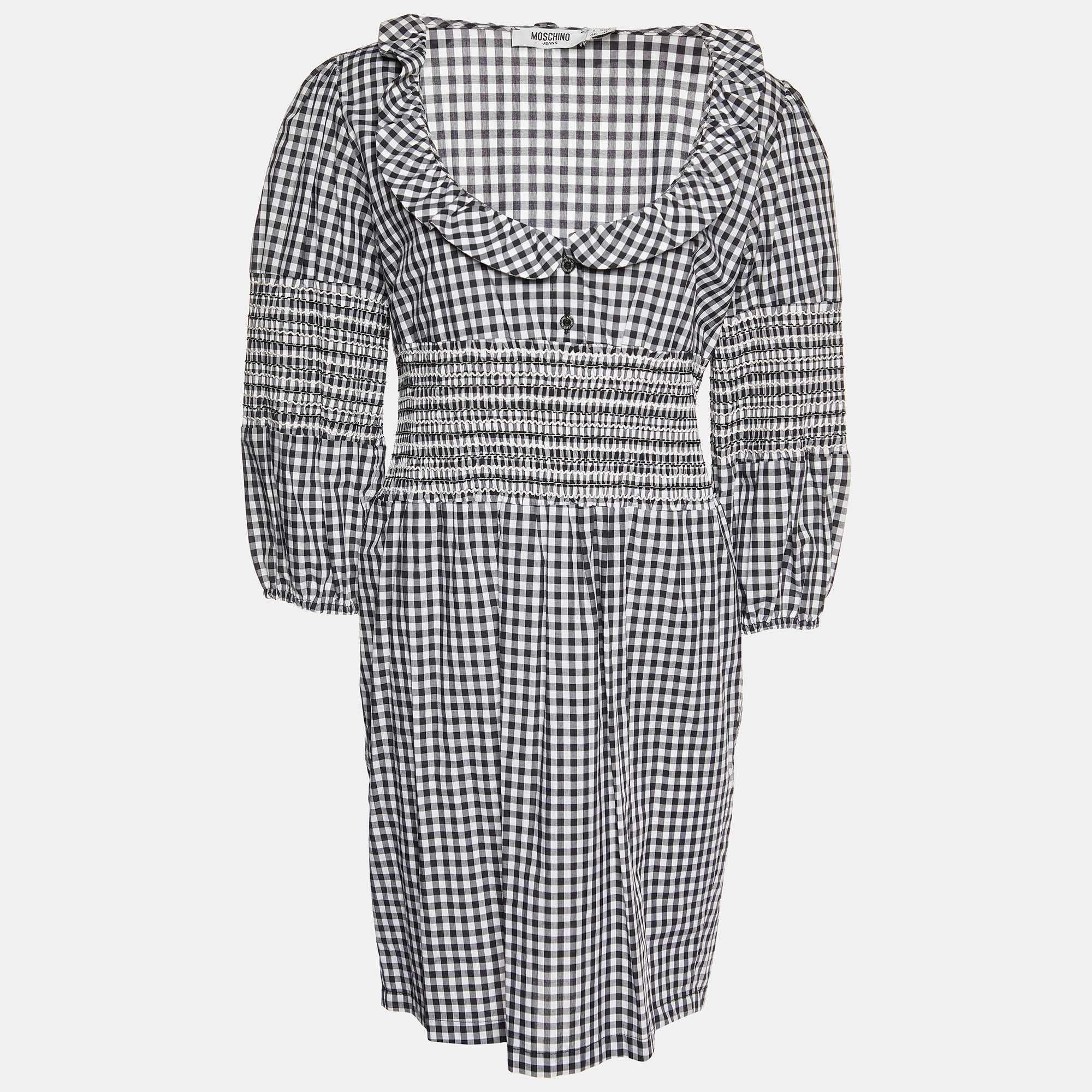 Moschino Jeans Monochrome Gingham Check Cotton Dress