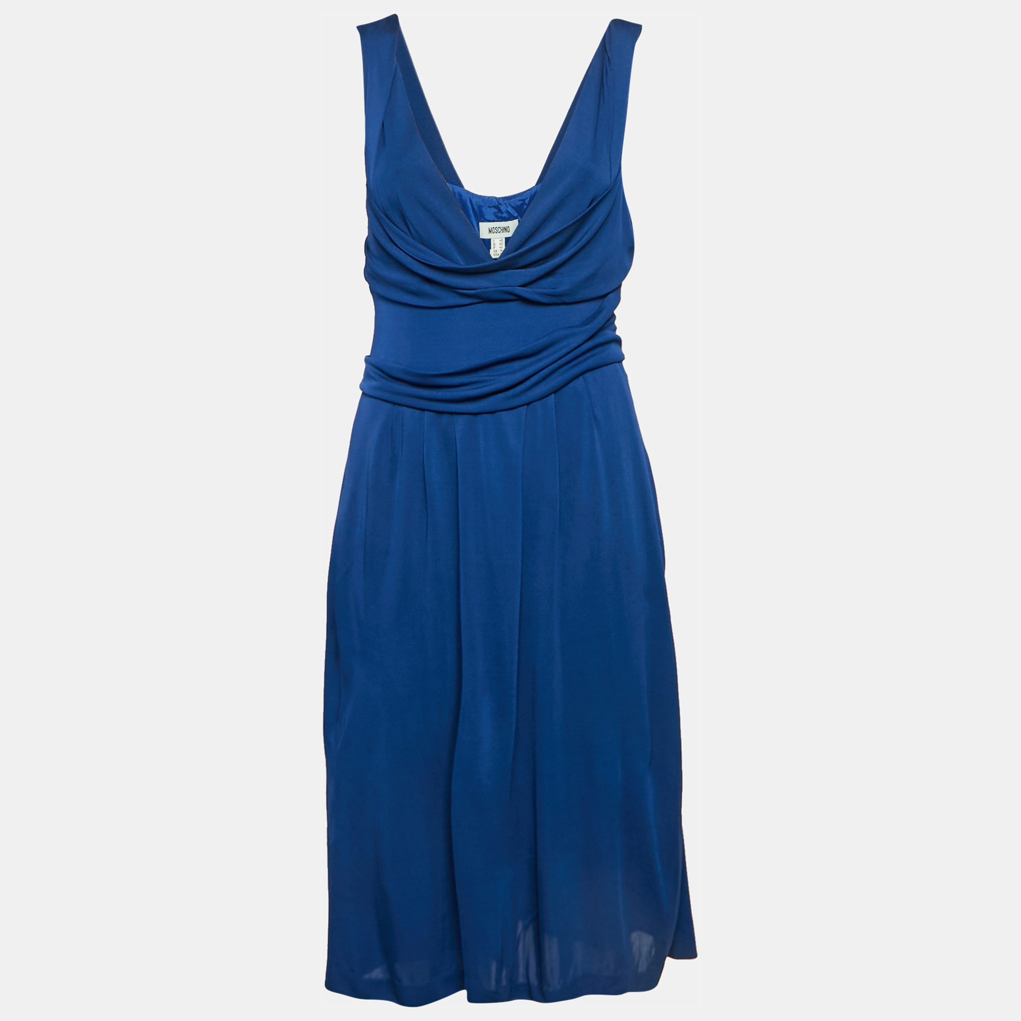 Moschino Navy Blue Jersey Draped Detail Sleeveless Mini Dress