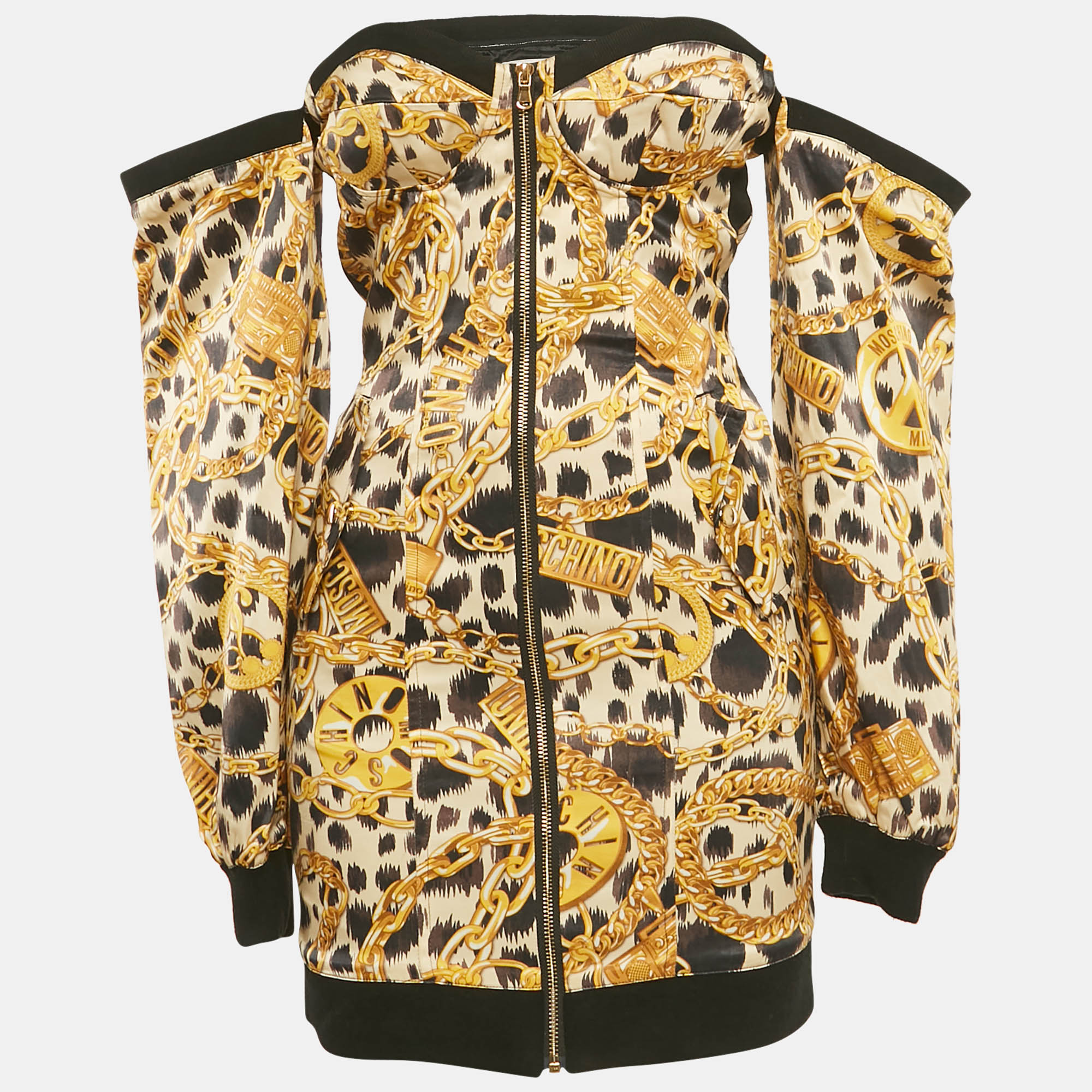 Moschino x H & M Yellow Printed Satin Off-Shoulder Mini Dress