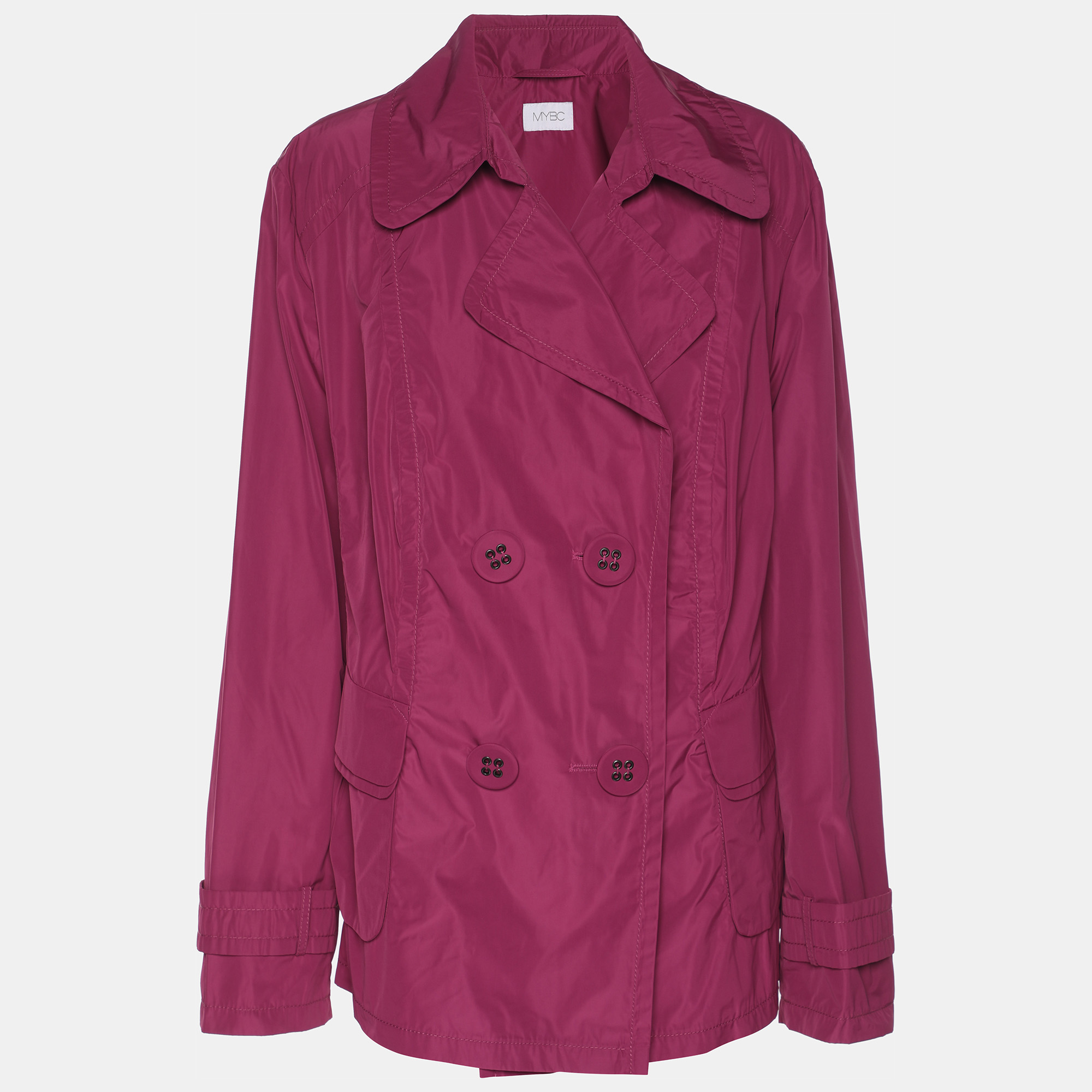 MYBC Pink Nylon Double Breasted Belted Blazer