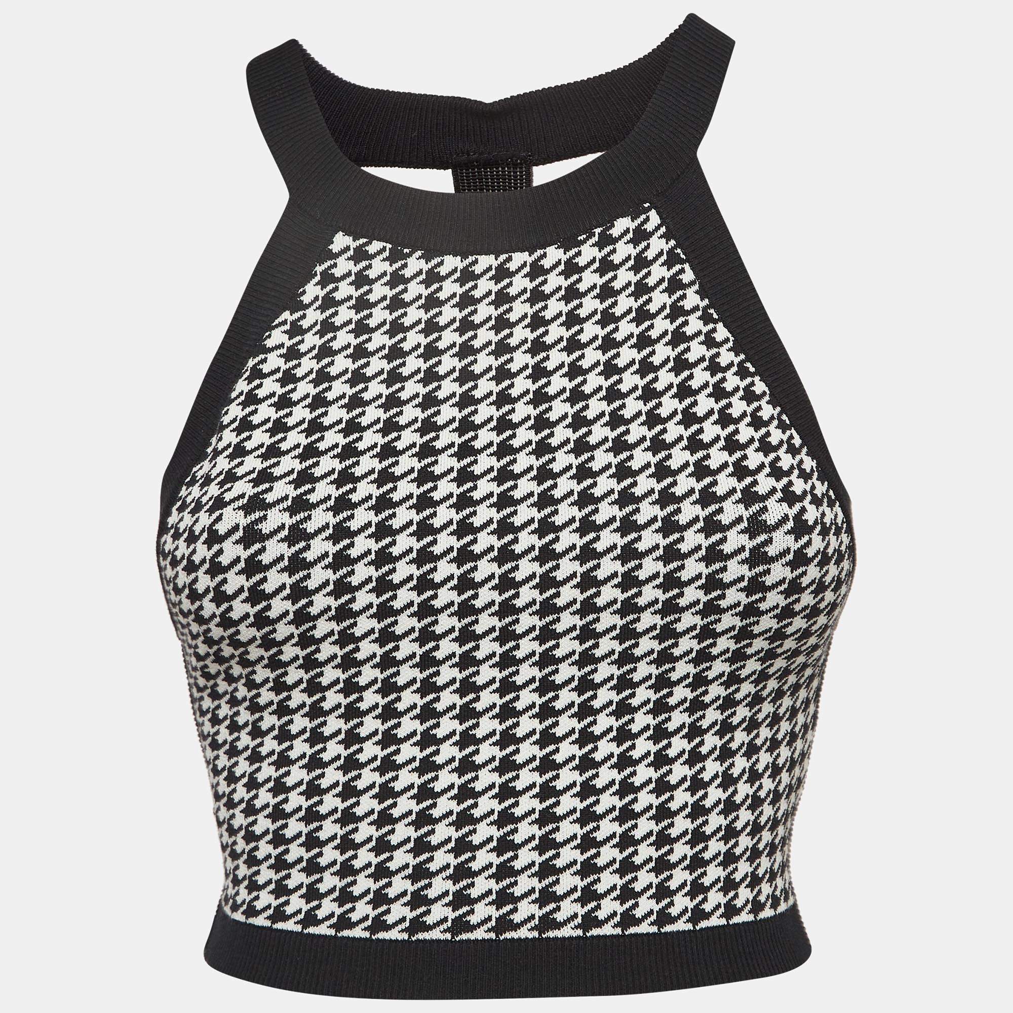Nagnata Black Houndstooth Strap Back Crop Top