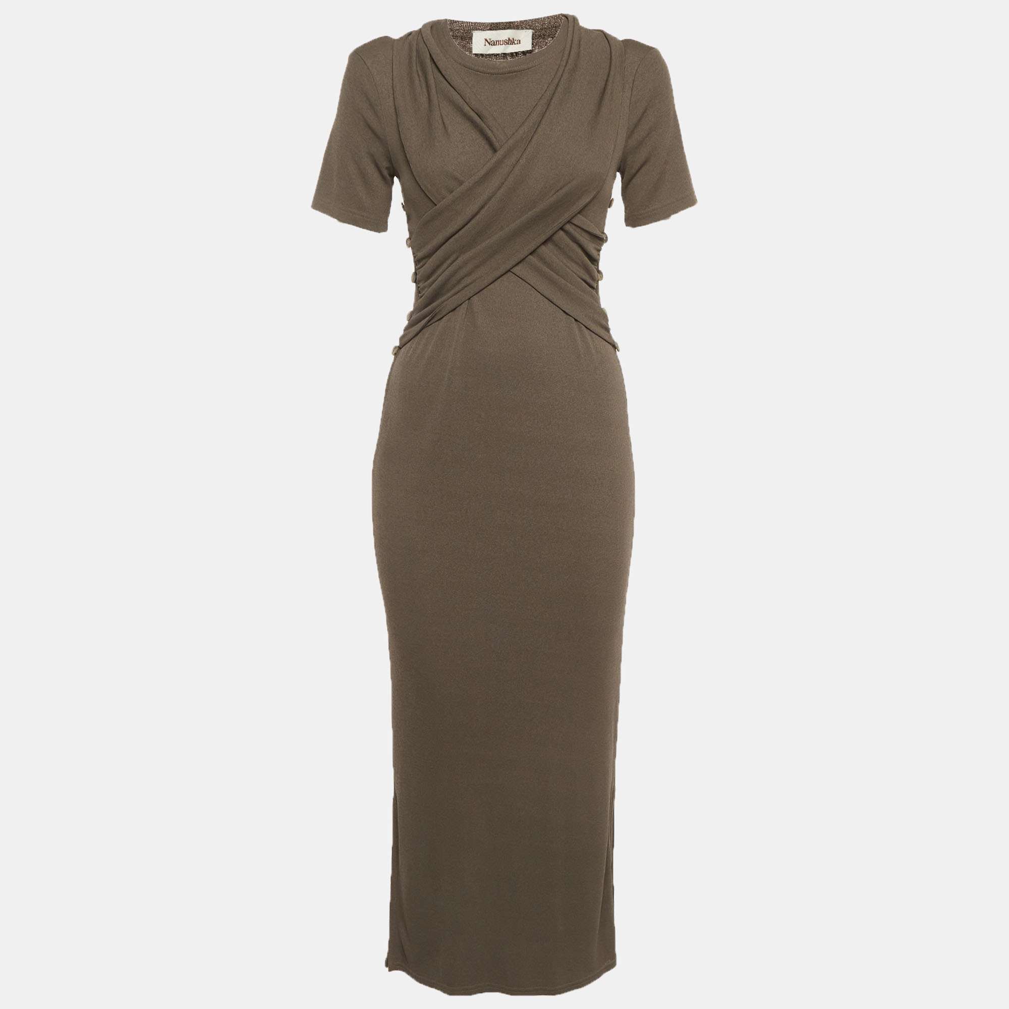 Nanushka Grey Jersey Belted Jannet Midi Dress