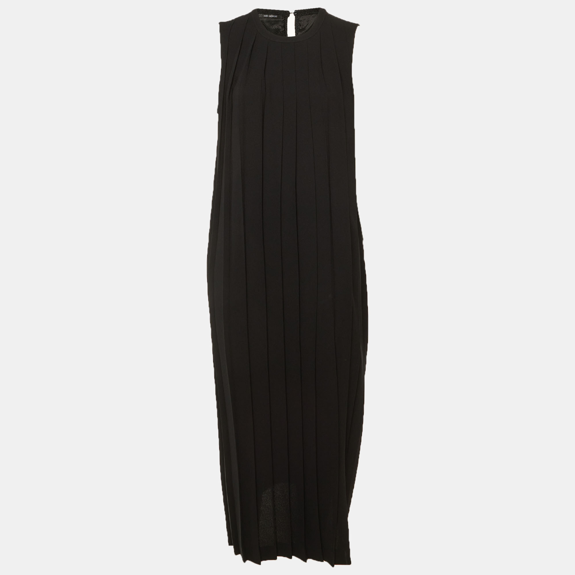 Neil Barrett Black Pleated Crepe Maxi Dress