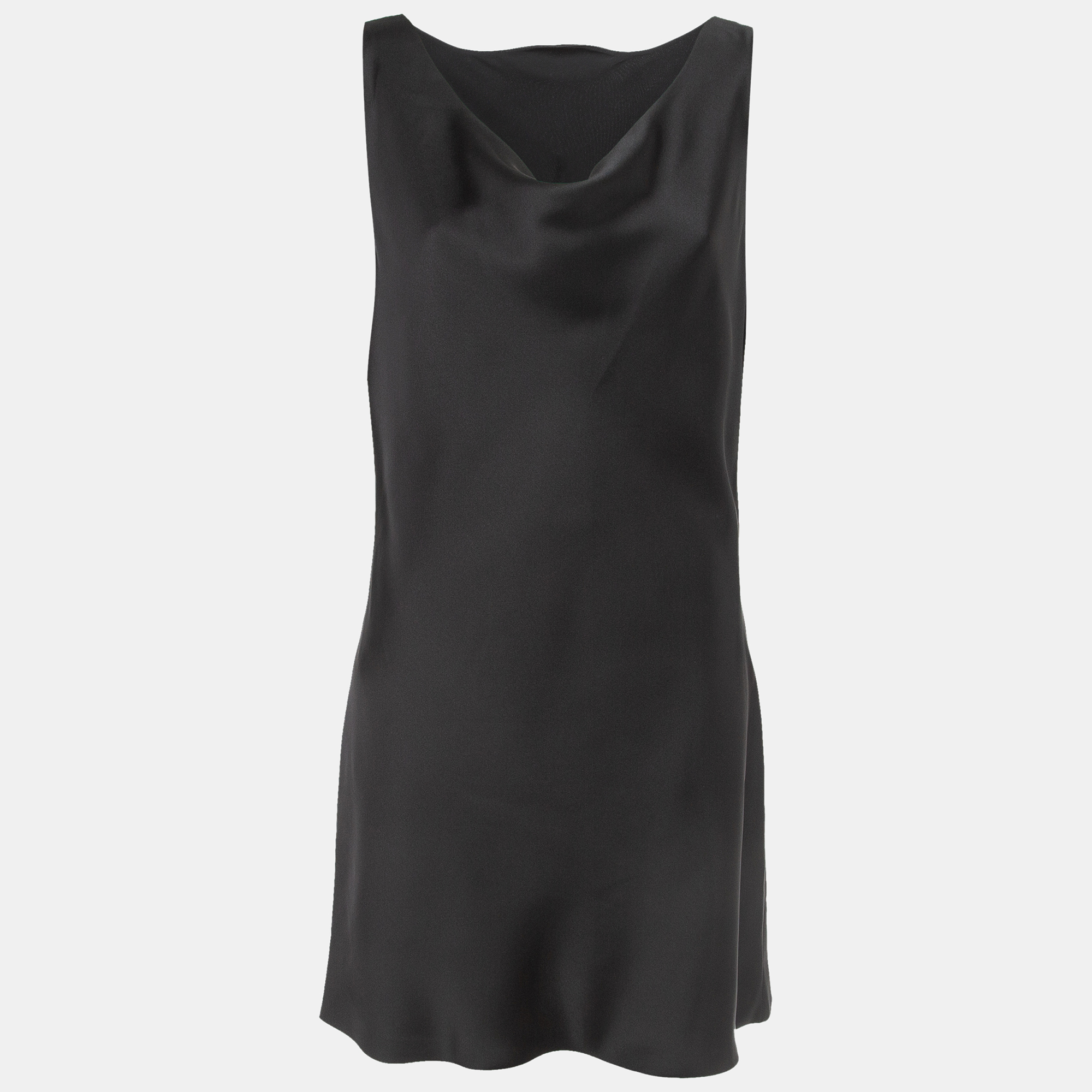 Norma Kamali Black Satin Cowl Neck Mini Dress