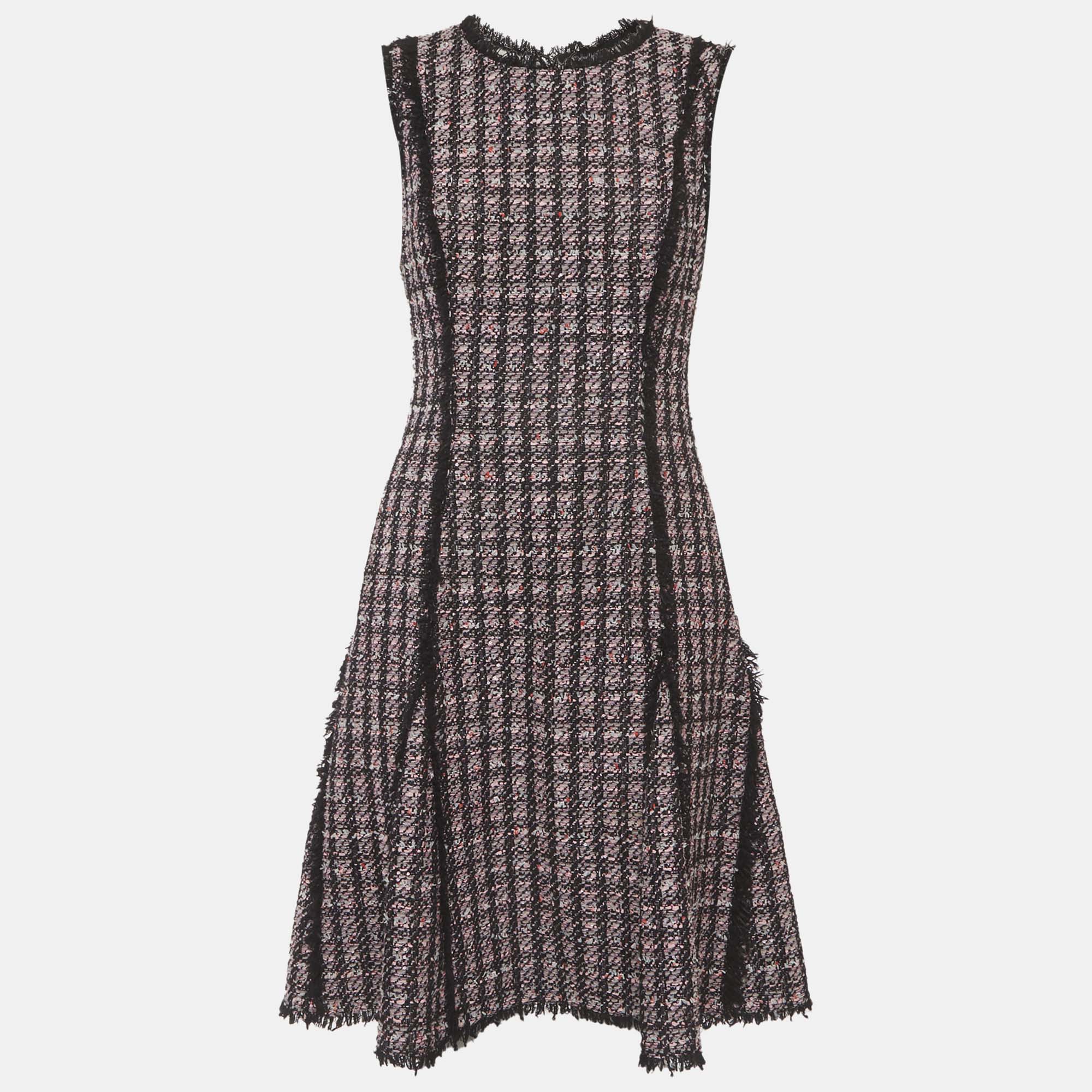 Oscar de la Renta PinkBlack Tweed Sleeveless Dress