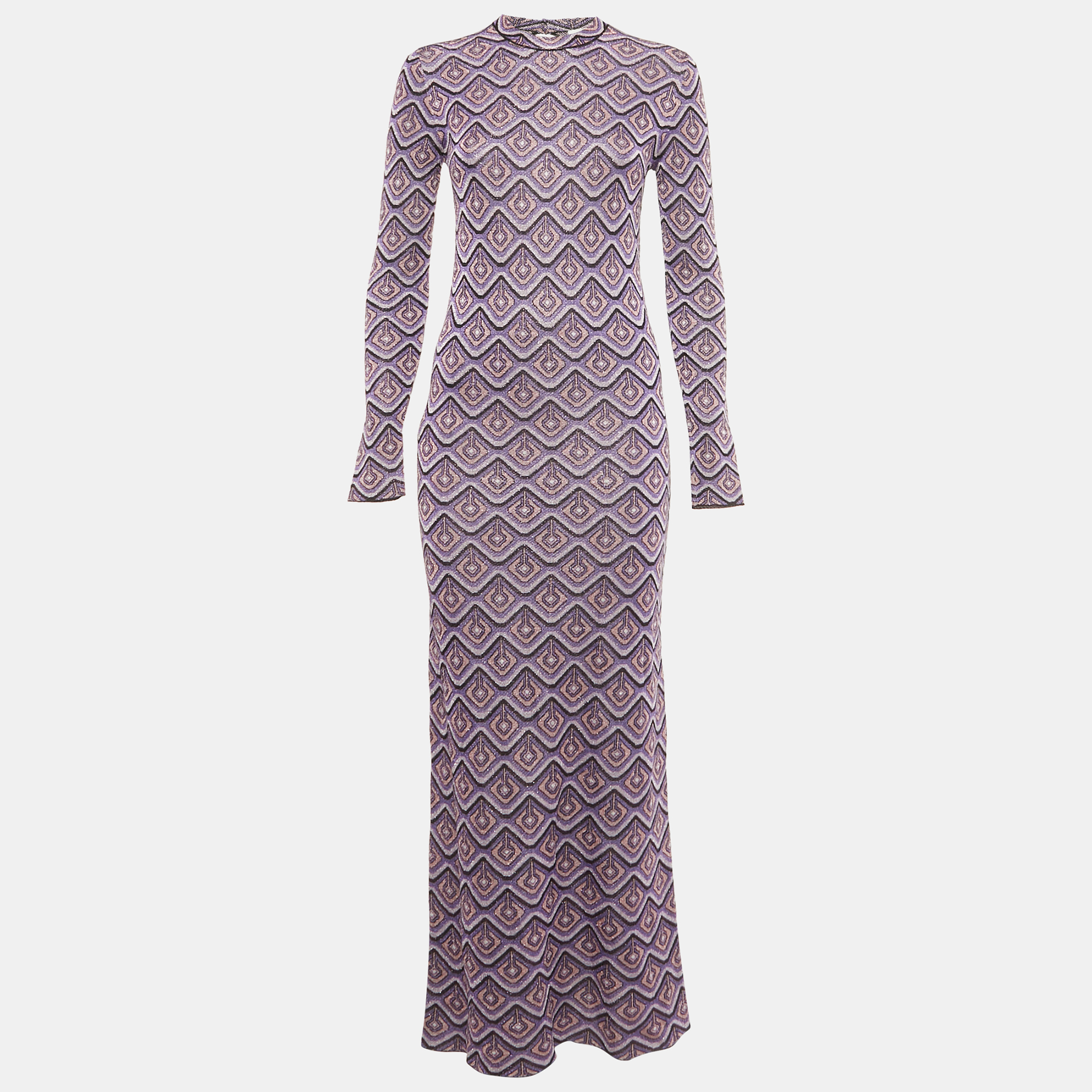 Paco Rabanne Purple Lurex Jacquard Knit Long Dress