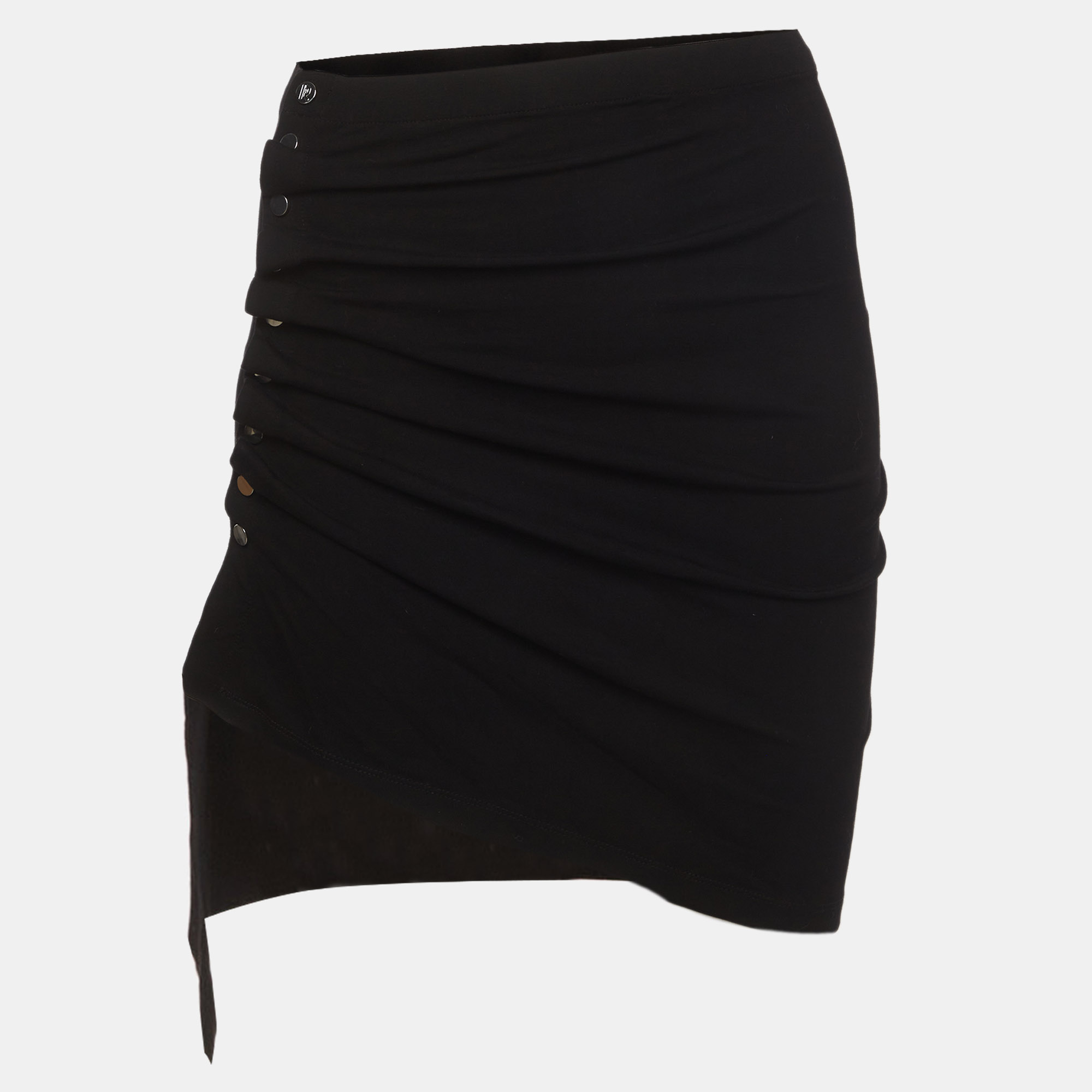 Paco Rabanne Black Jersey Ruched Asymmetric Mini Skirt