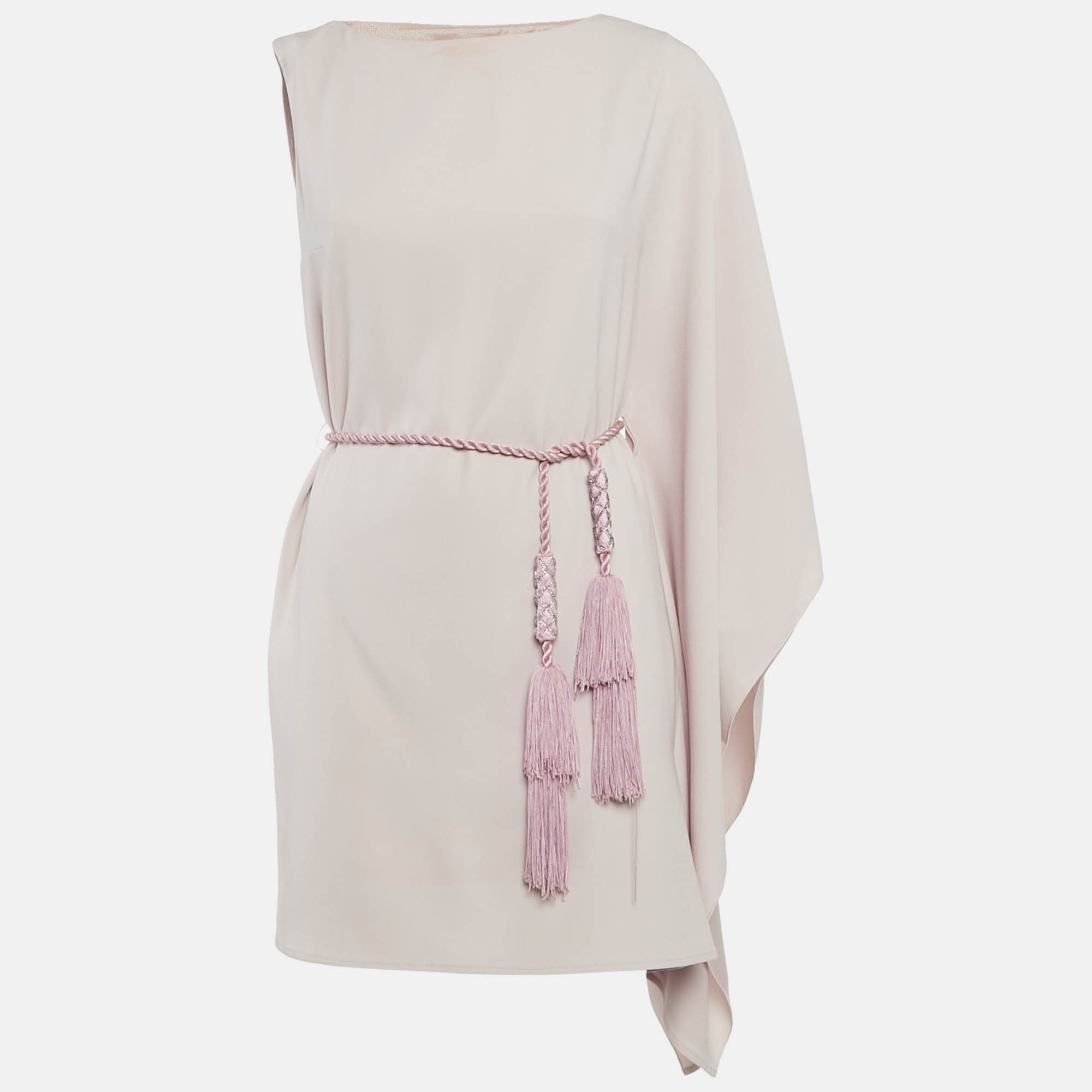 Paule Ka Pink Sateen Asymmetric Sleeve Mini Dress