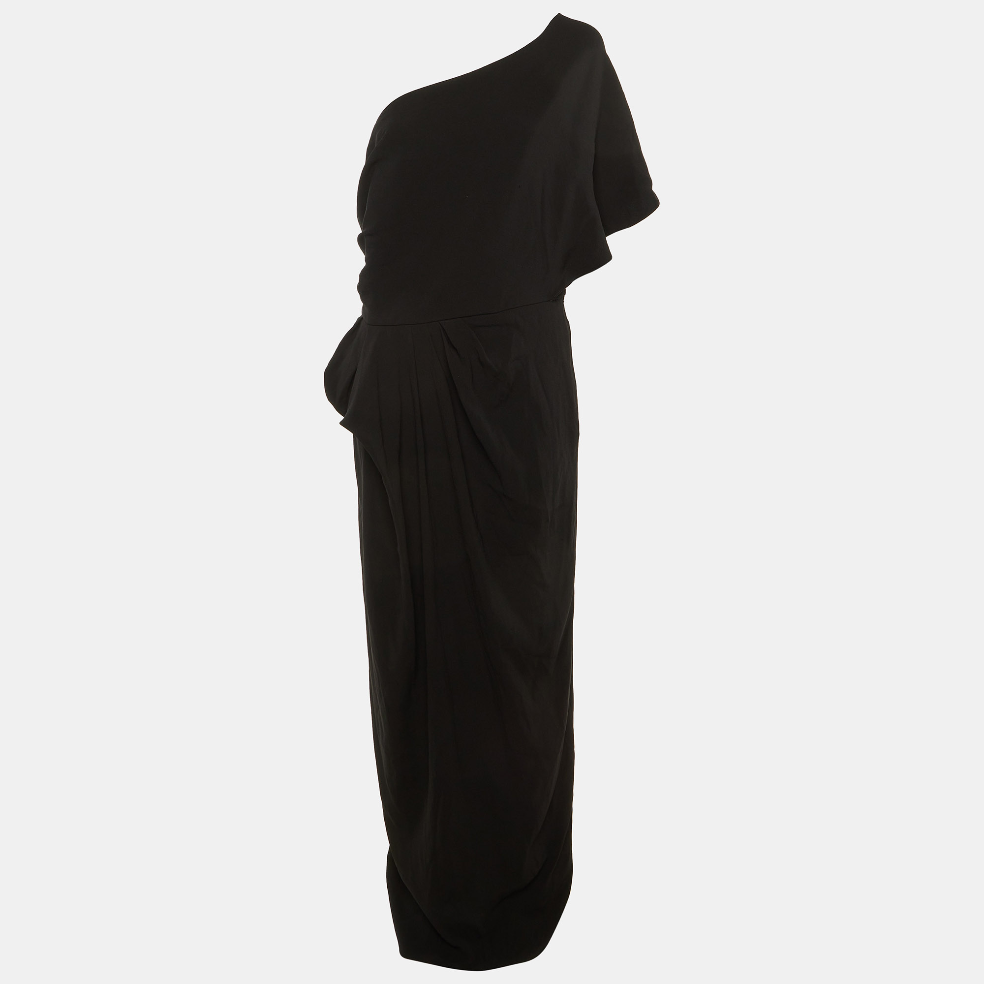 Paule Ka Black Crepe One Shoulder Maxi Dress