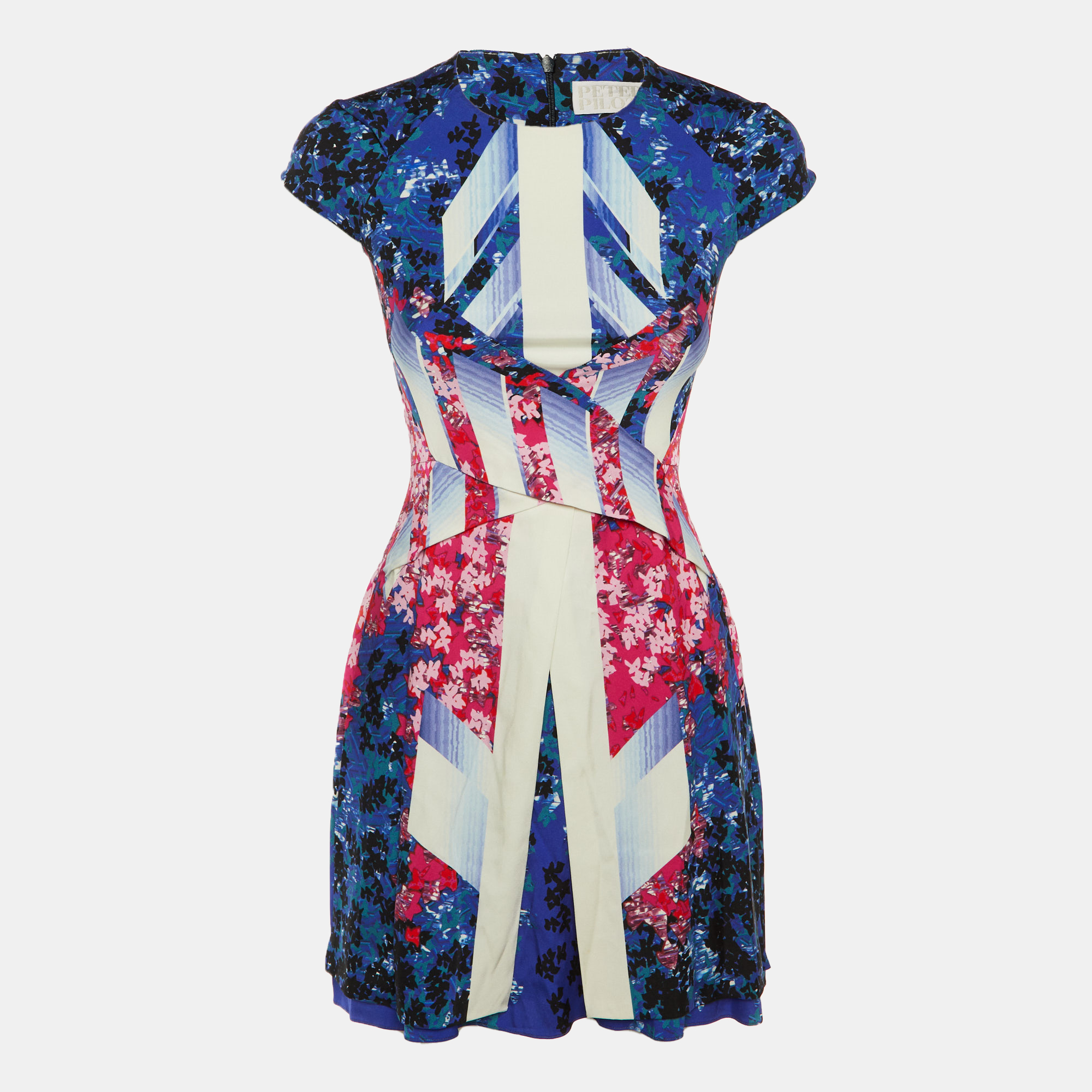 Peter Pilotto Blue Abstract Print Silk Mira Mini Dress