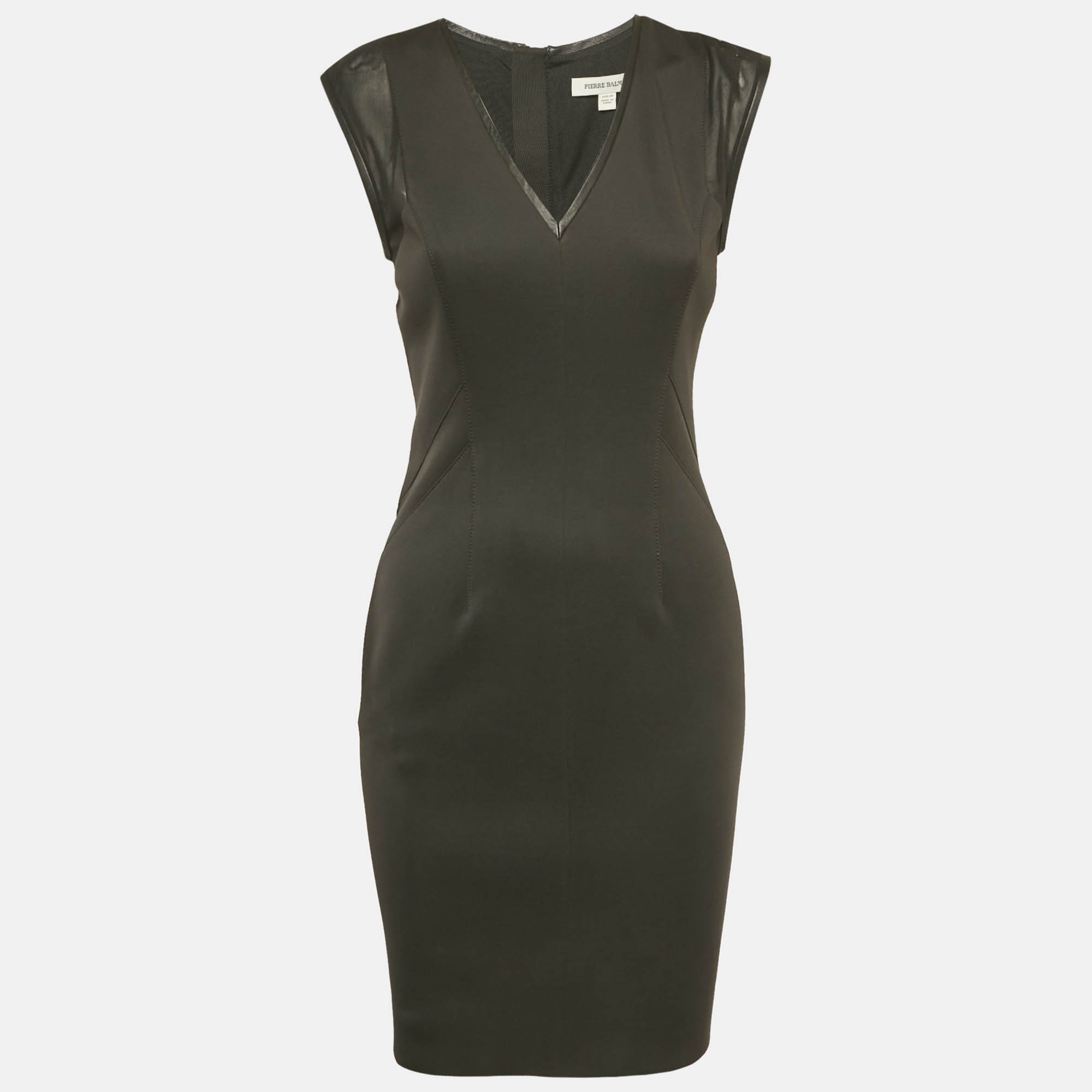 Pierre Balmain Black Jersey and Mesh V-Neck Bodycon Dress