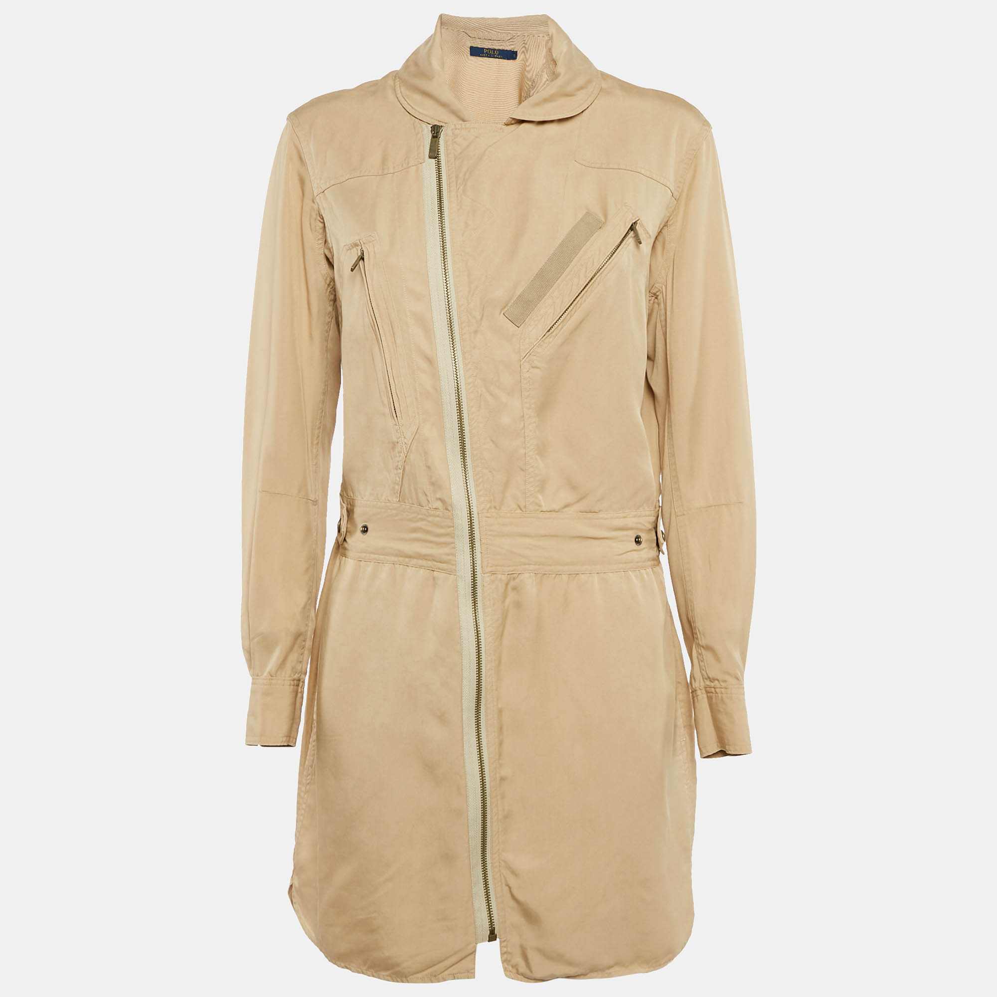 Polo Ralph Lauren Beige Lyocell Zip Front Shirt Dress