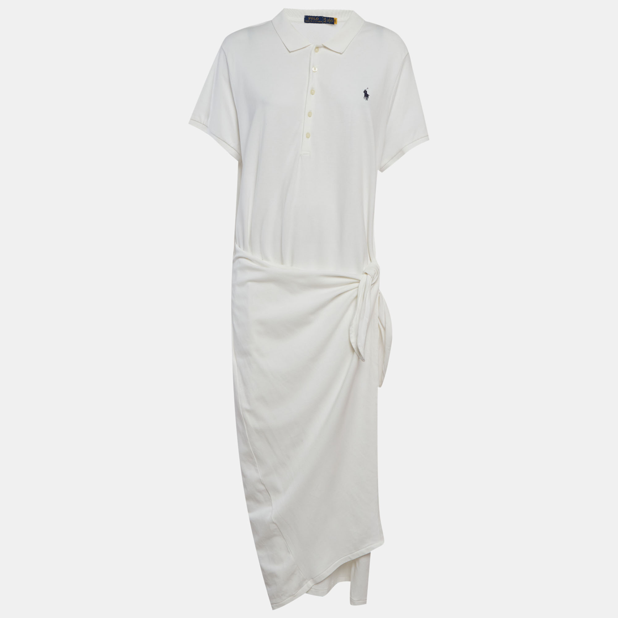Polo Ralph Lauren White Pique Knit Slit Maxi Dress
