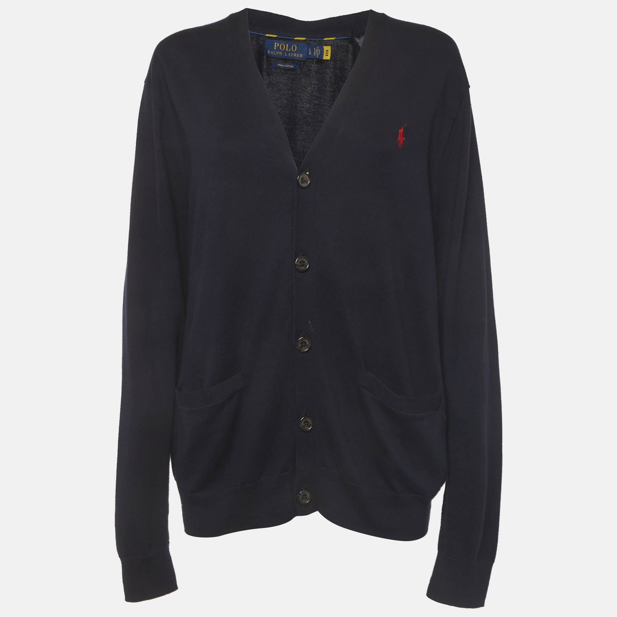 Polo Ralph Lauren Navy Blue Cotton Buttoned Knit Cardigan