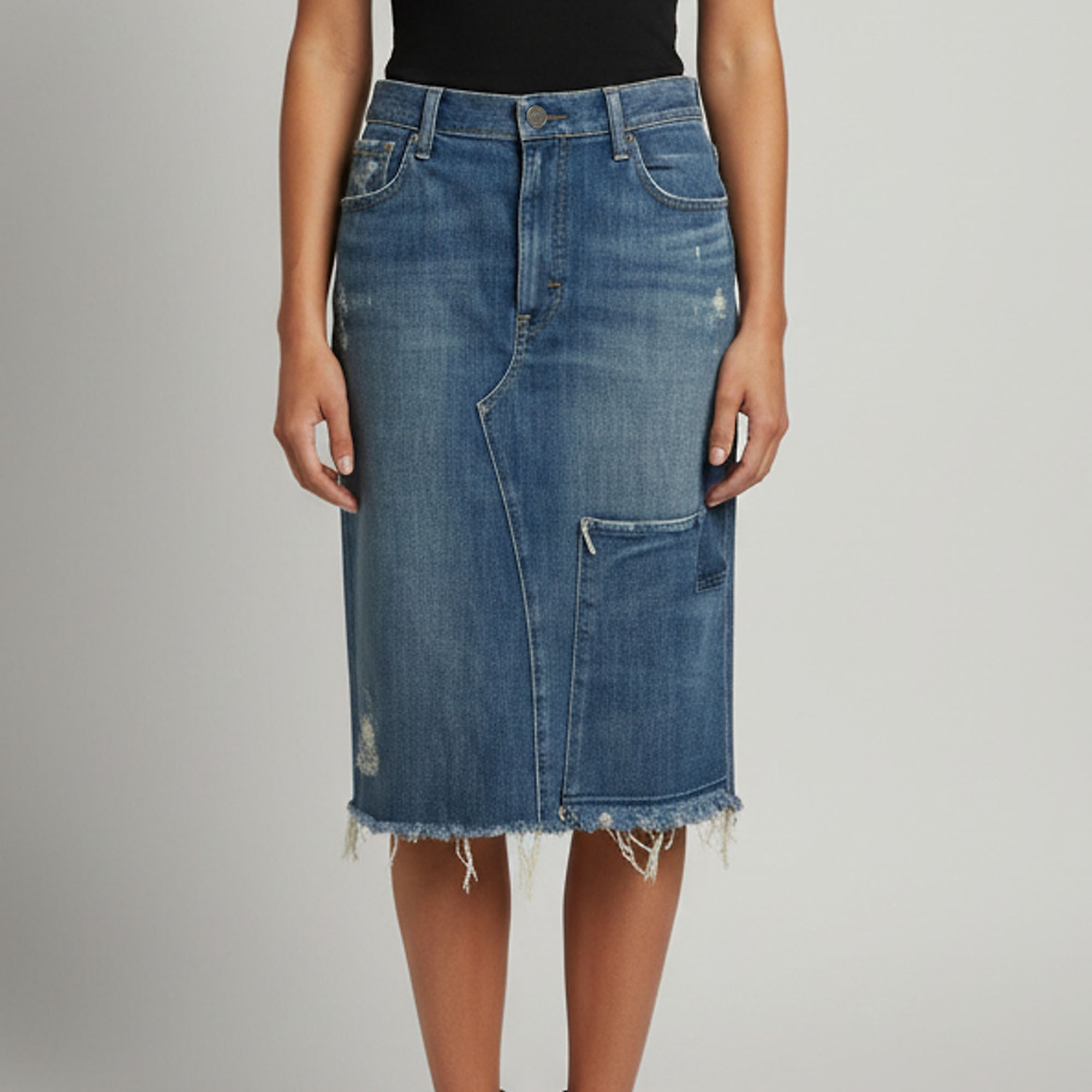 Polo Ralph Lauren Blue Denim DIstressed Midi Skirt