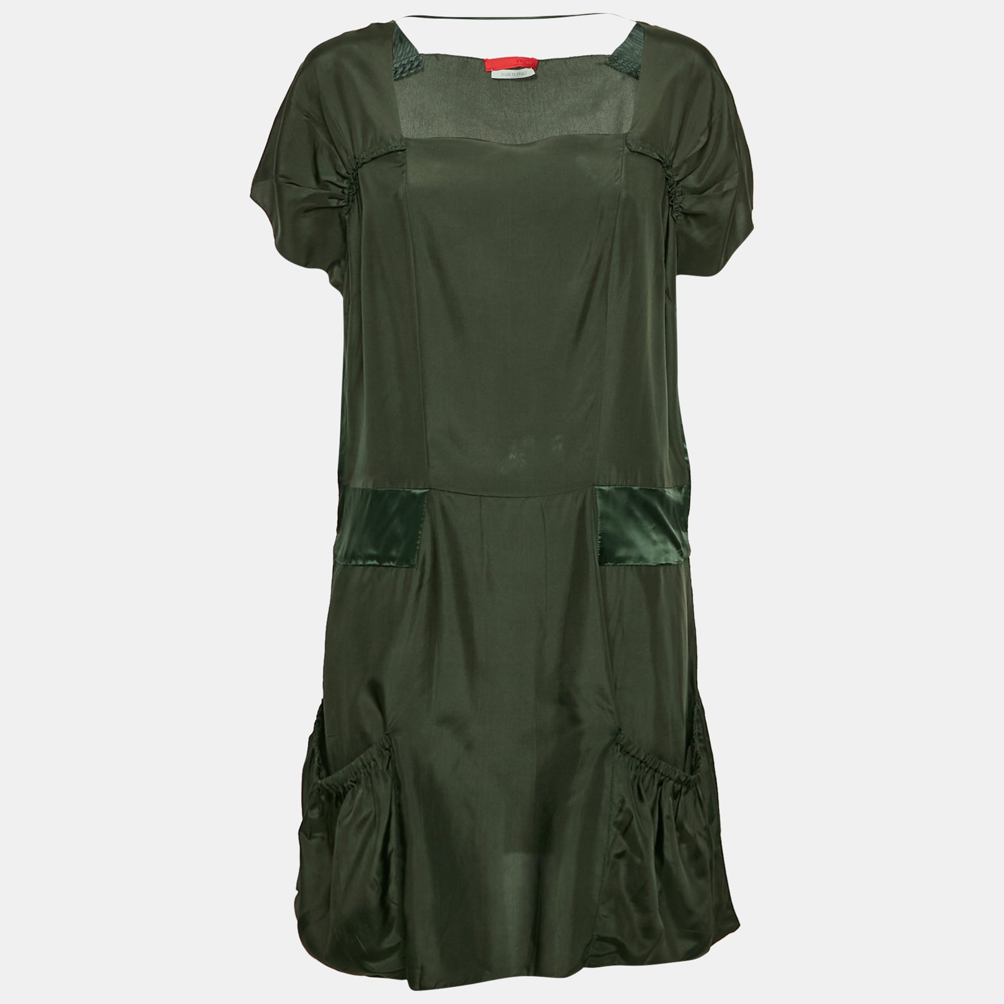 Prada Dark Green Silk Mini Dress