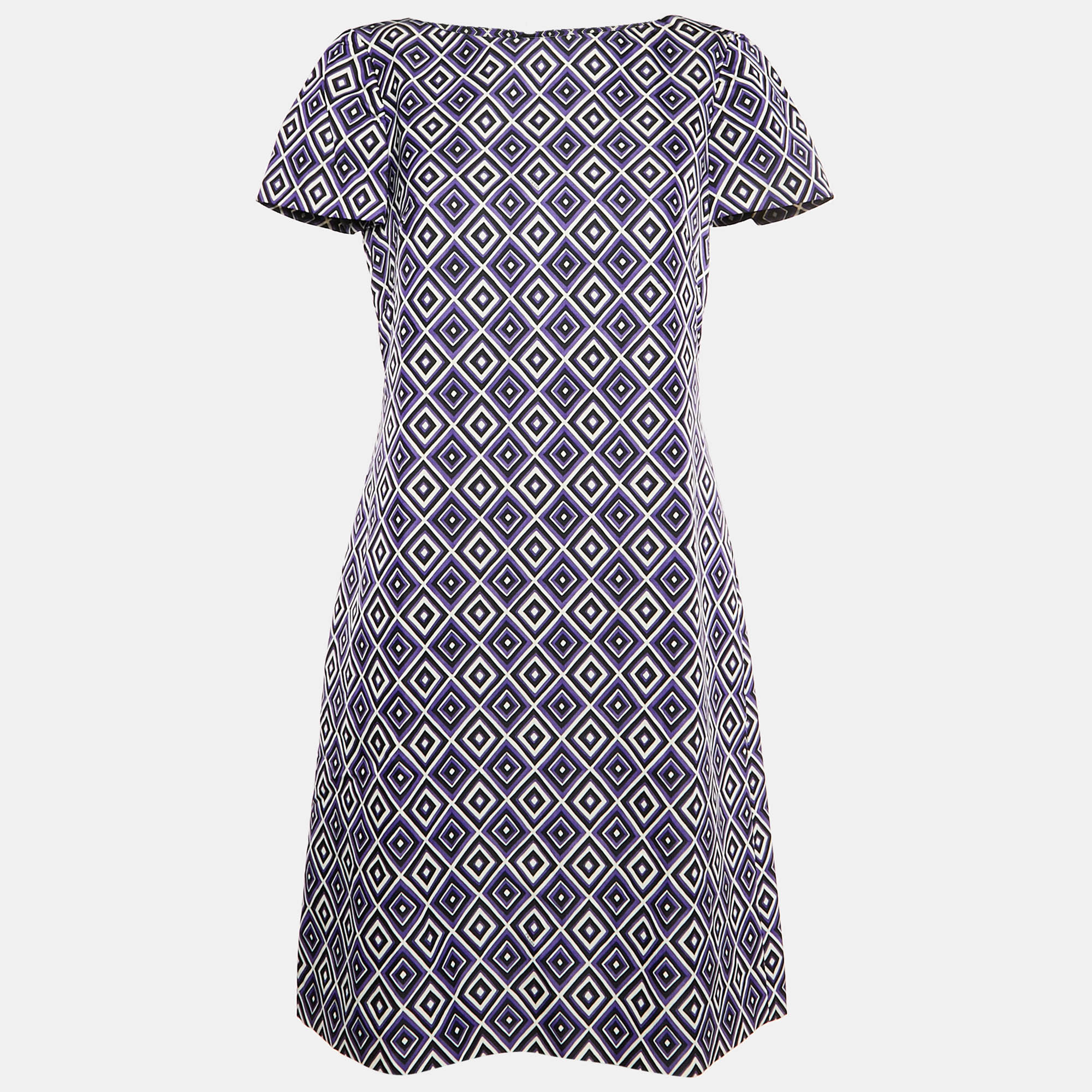 Prada Purple Diamond Tile Print Wool Blend Mini Shift Dress