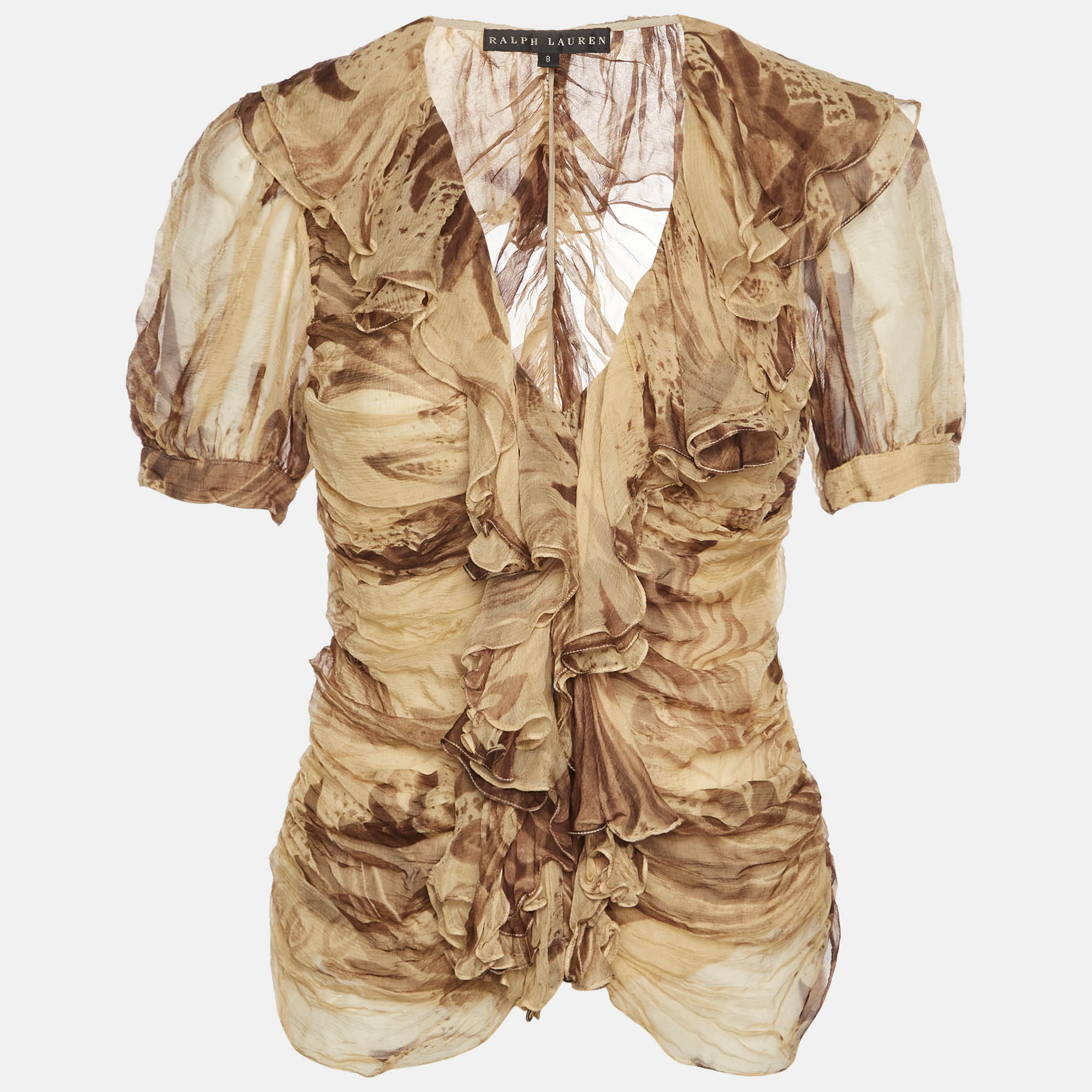 Ralph Lauren Black Label Vintage Beige Silk Ruched Blouse