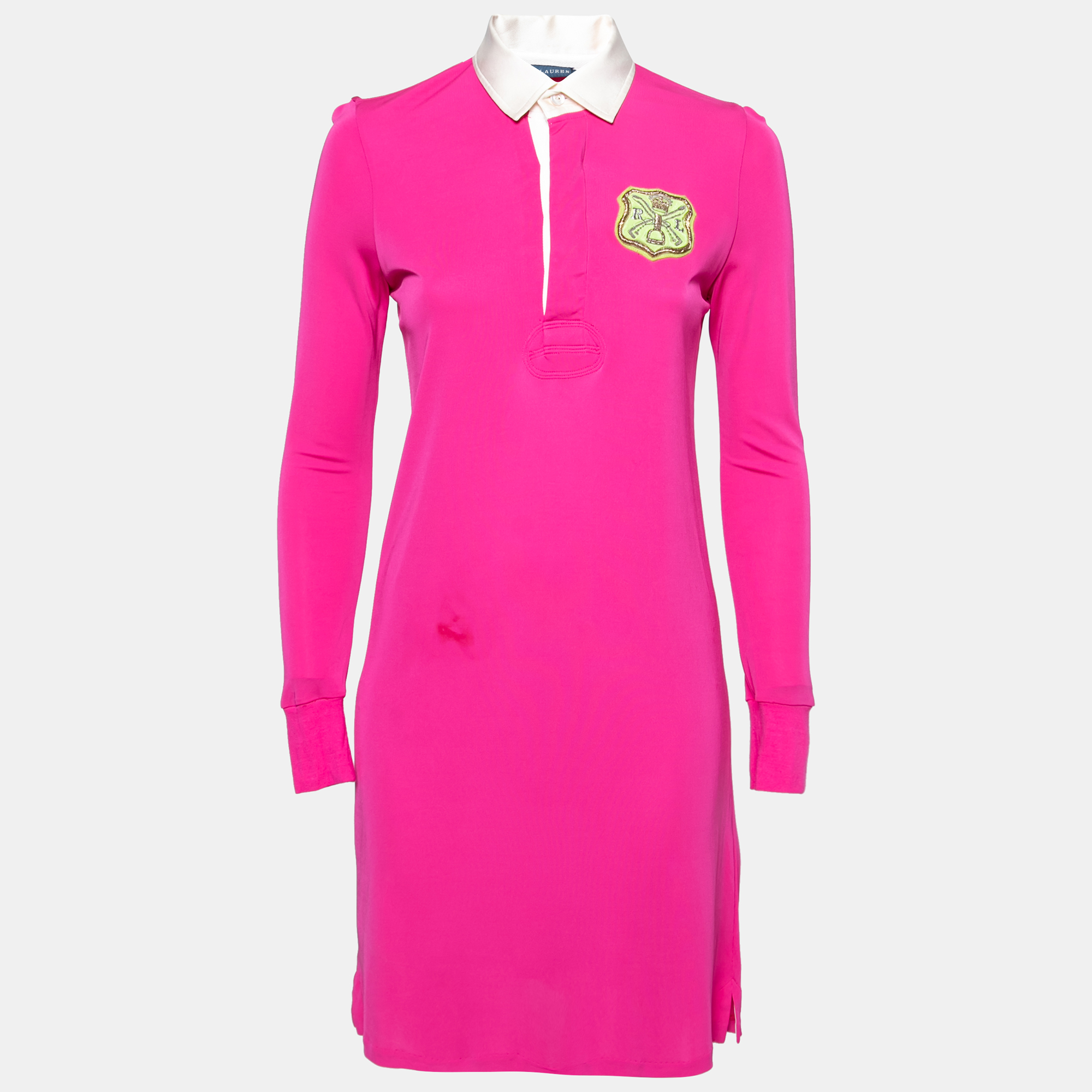 Ralph Lauren Pink Jersey Embroidered Long Sleeve Dress