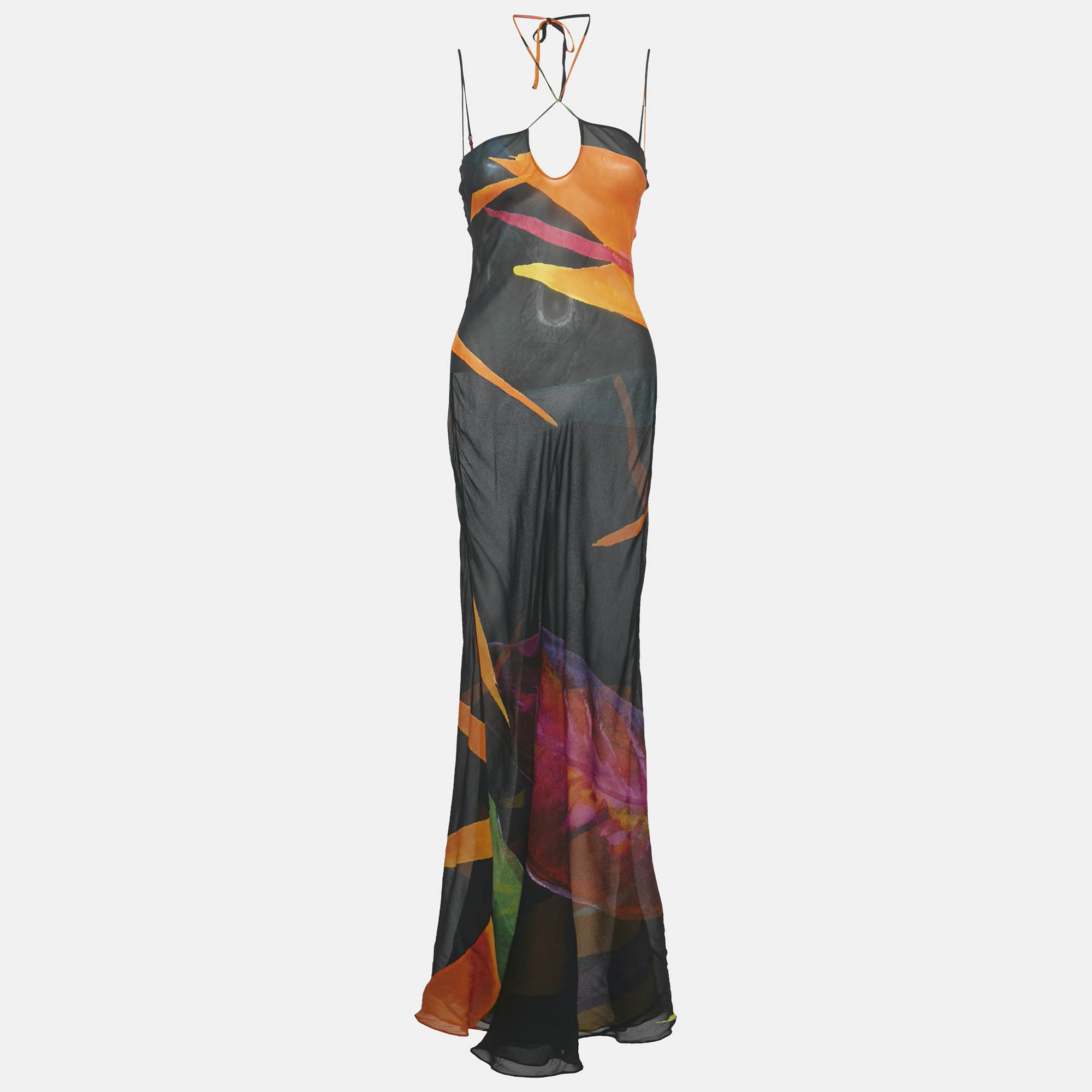 Rat & Bao Multicolor Printed Crepe Sheer Maxi Dress