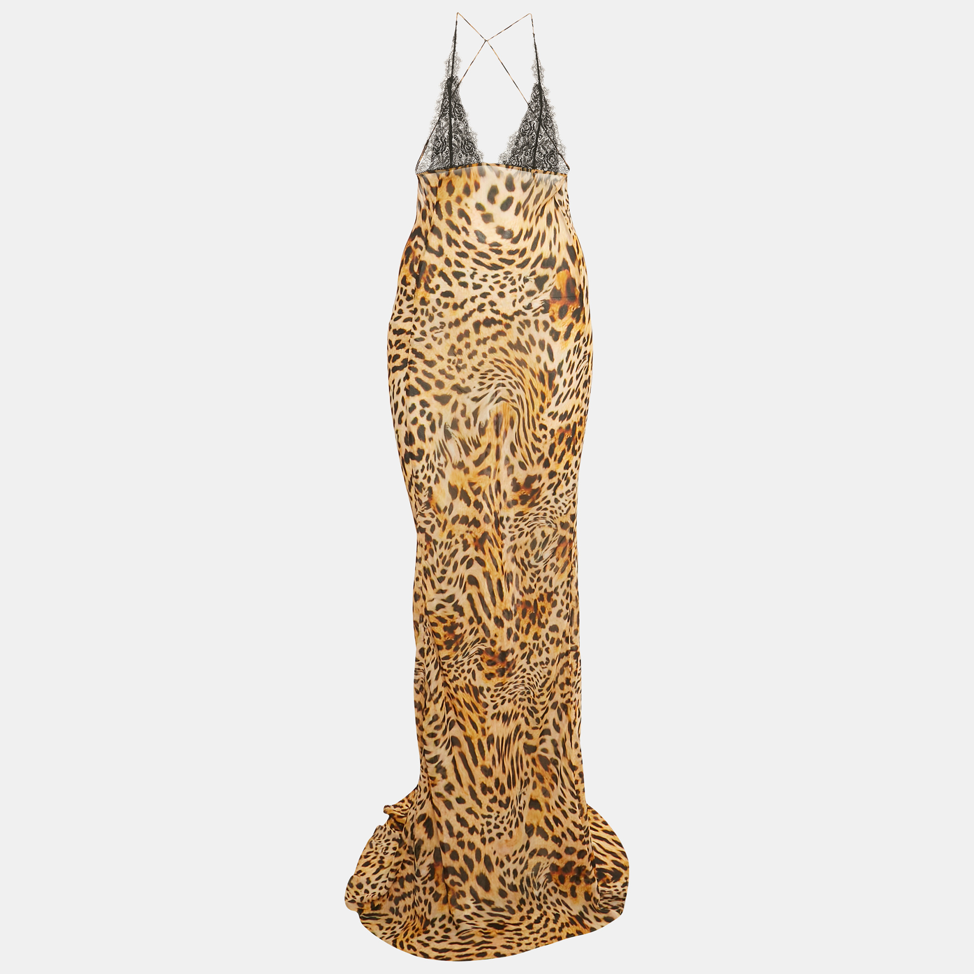 Rat & Boa Brown Black Animal Print Crepe & Lace AKima Slip Dress