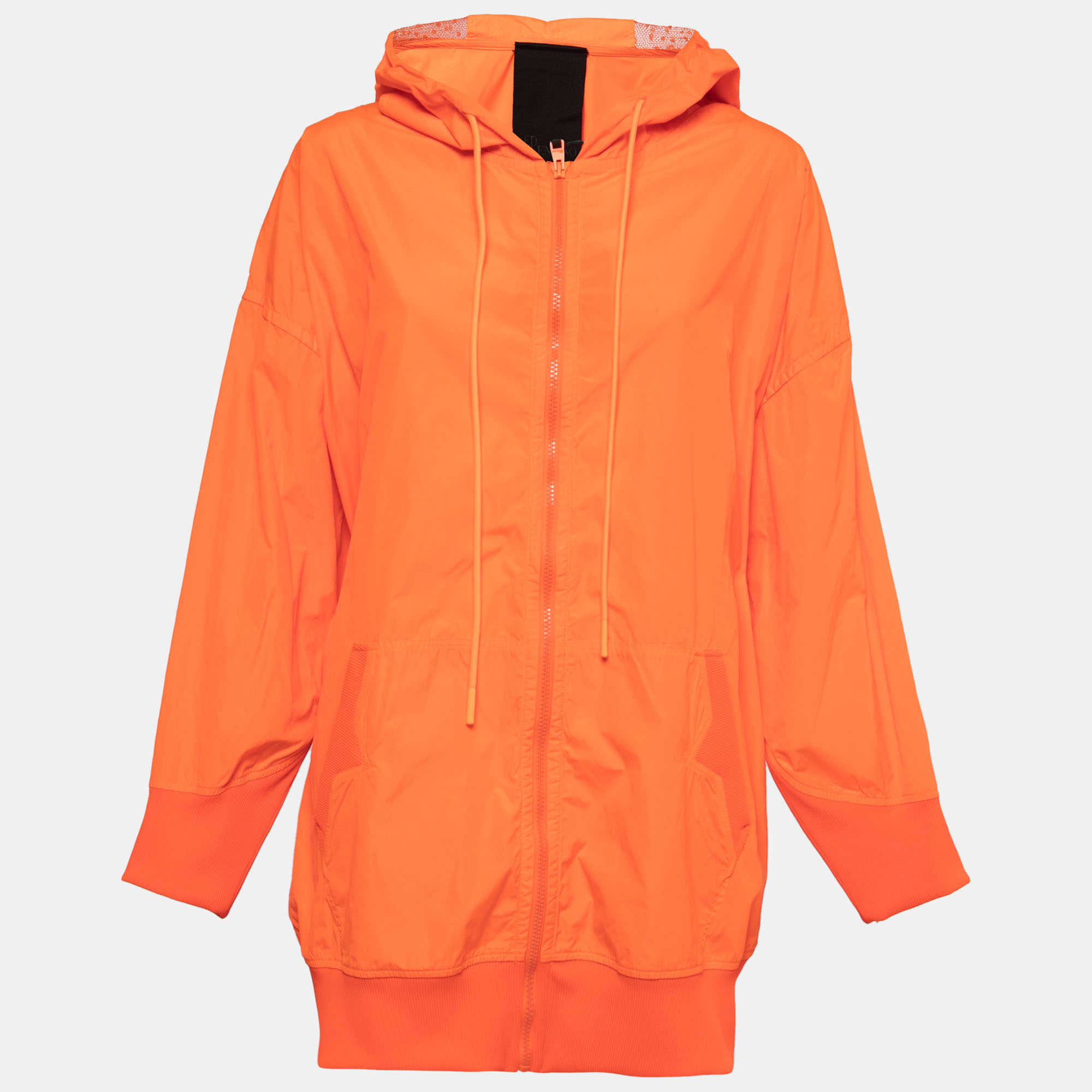 RED Valentino The Black Tag Neon Orange Taffeta Zip Front Hooded Coat