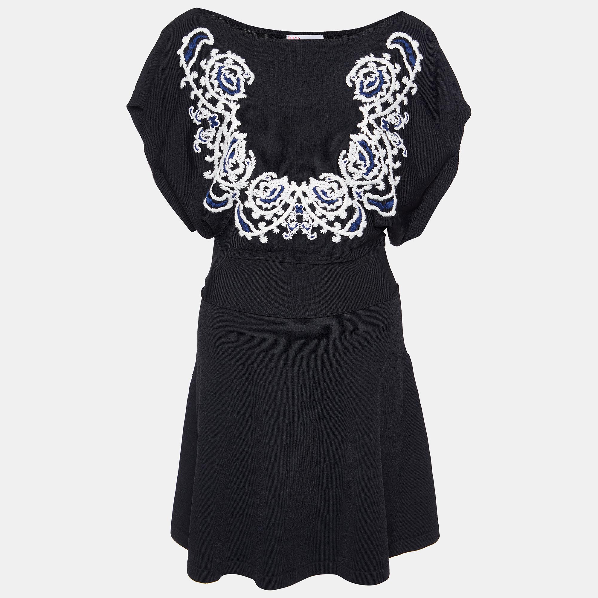 RED Valentino Black Embroidered knit Mini Dress