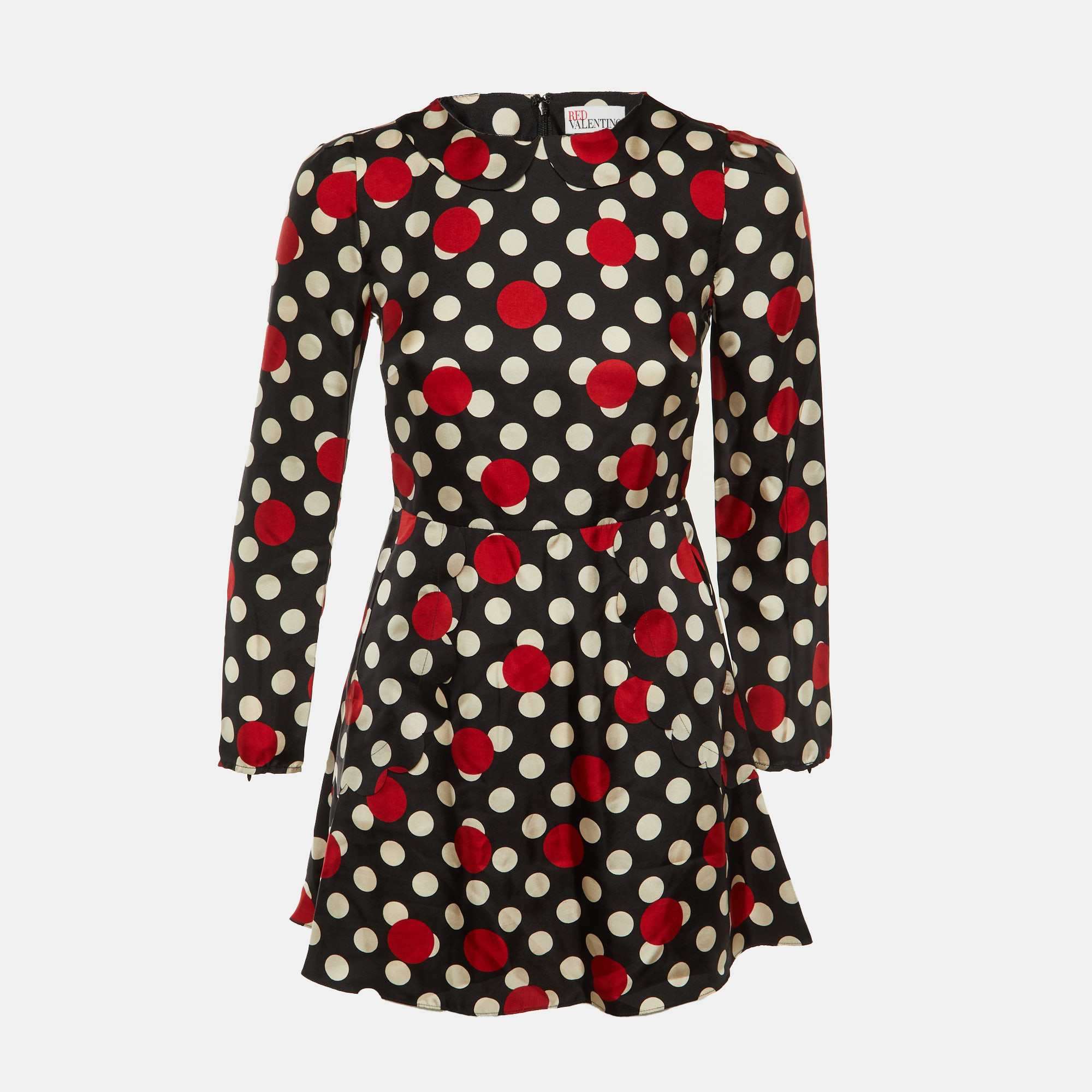 RED Valentino Black Polka Dot Print Silk Mini Dress