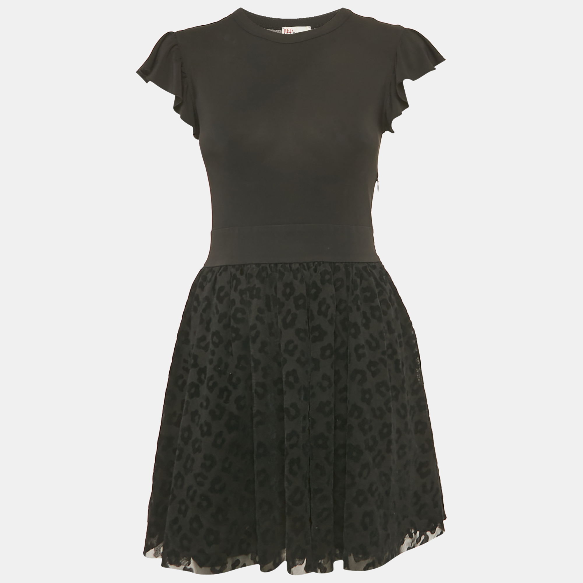 RED Valentino Black Jersey Flock Tulle Mini Dress