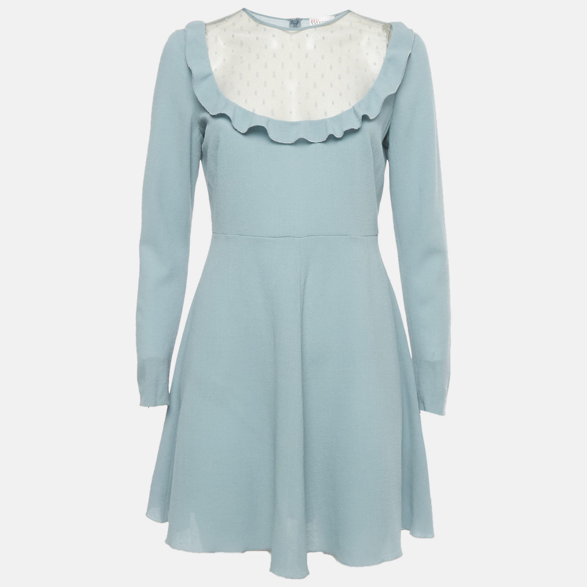 RED Valentino Blue Mesh Trim Crepe Mini Dress