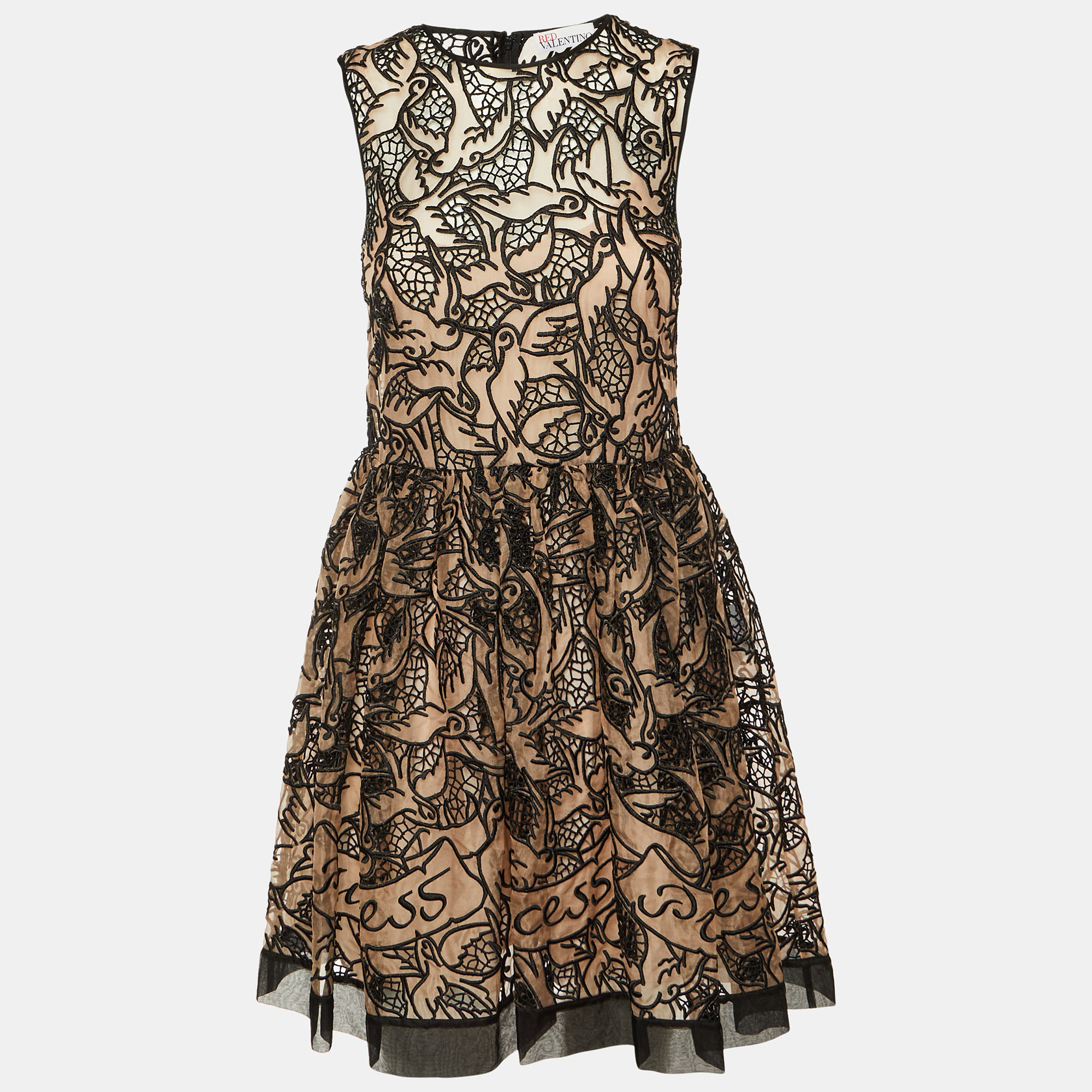 RED Valentino Beige Black Lace Mini Dress