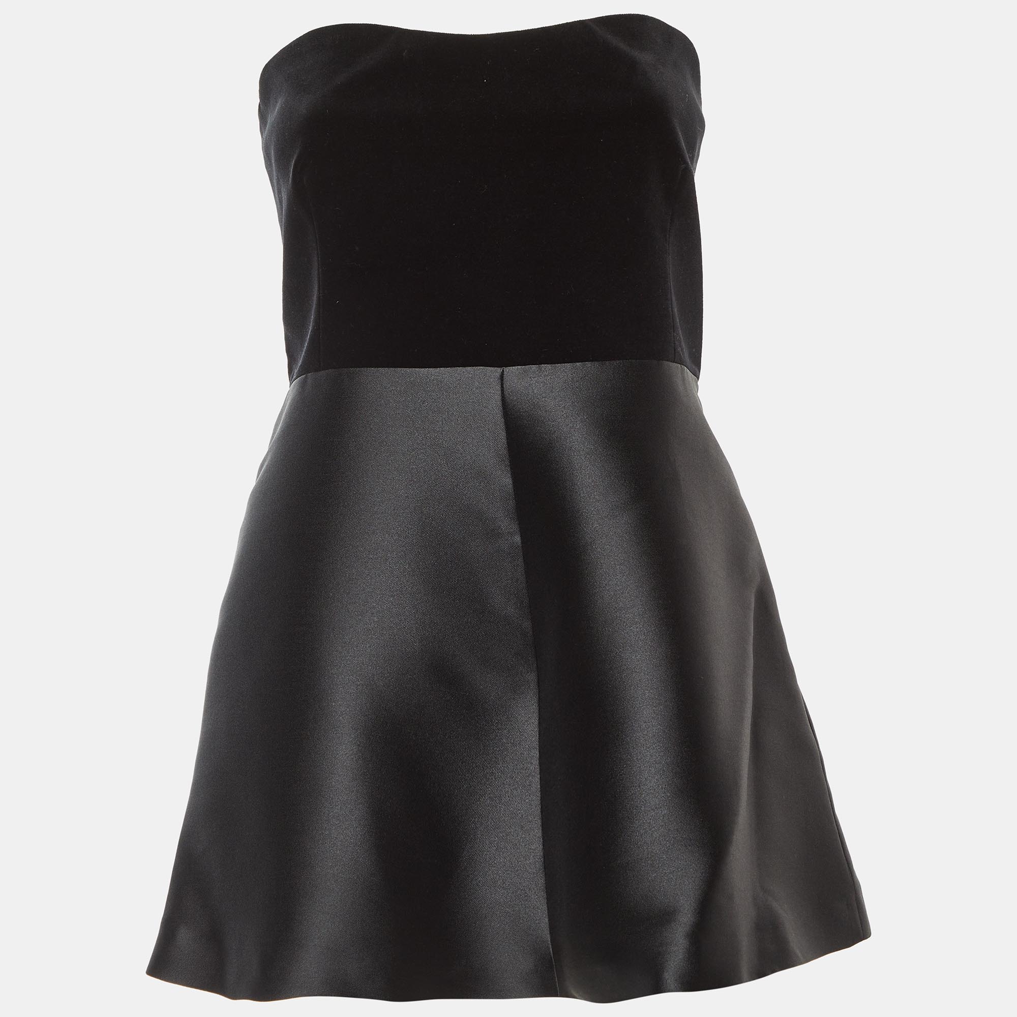 RED Valentino Black Velvet & Taffeta Strapless Mini Dress